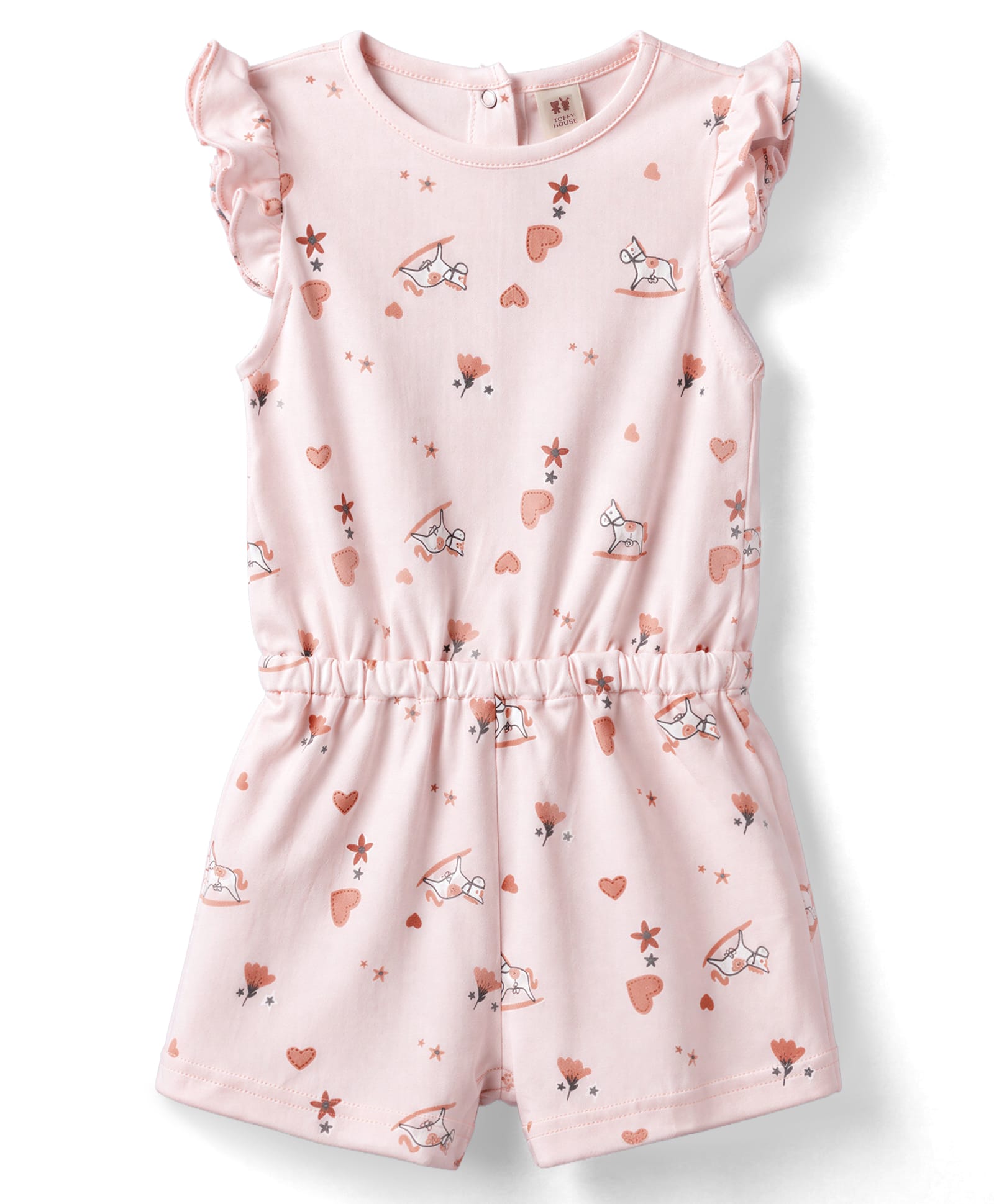 ToffyHouse Knitted Half Sleeves Hearts & Floral Printed Jumpsuit - Light Pink-image-13