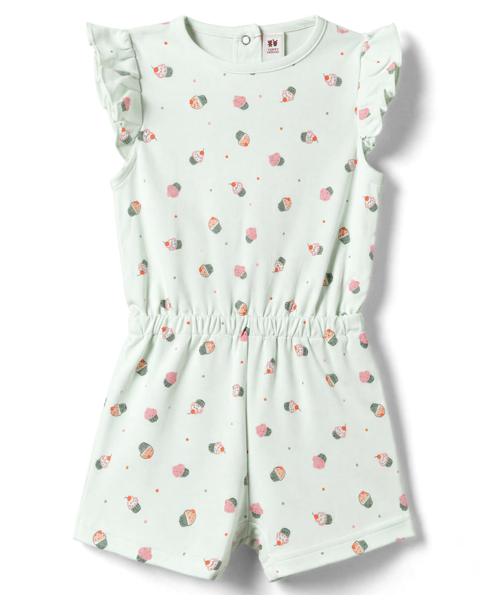 ToffyHouse Knitted Half Sleeves Cup Cake Printed Jumpsuit - Light Green-picture-12