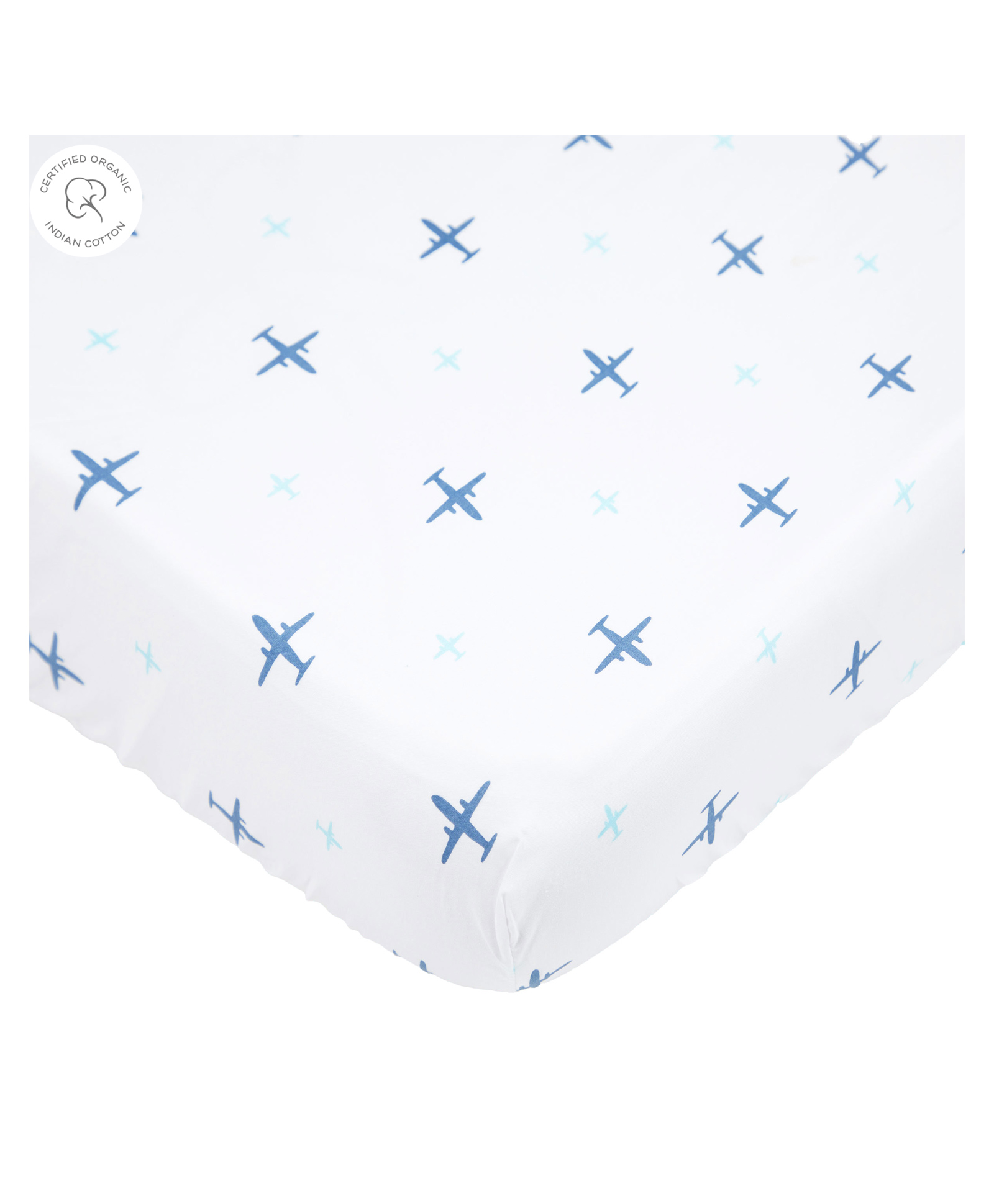 Masilo Organic Cotton Fitted Cot Sheet Aeroplane Print - White Blue-picture-19