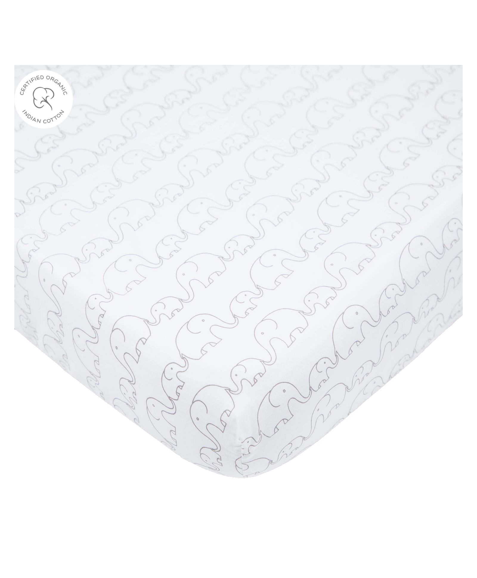 Masilo Organic Cotton Fitted Cot Sheet Elephant Print - White-picture-21