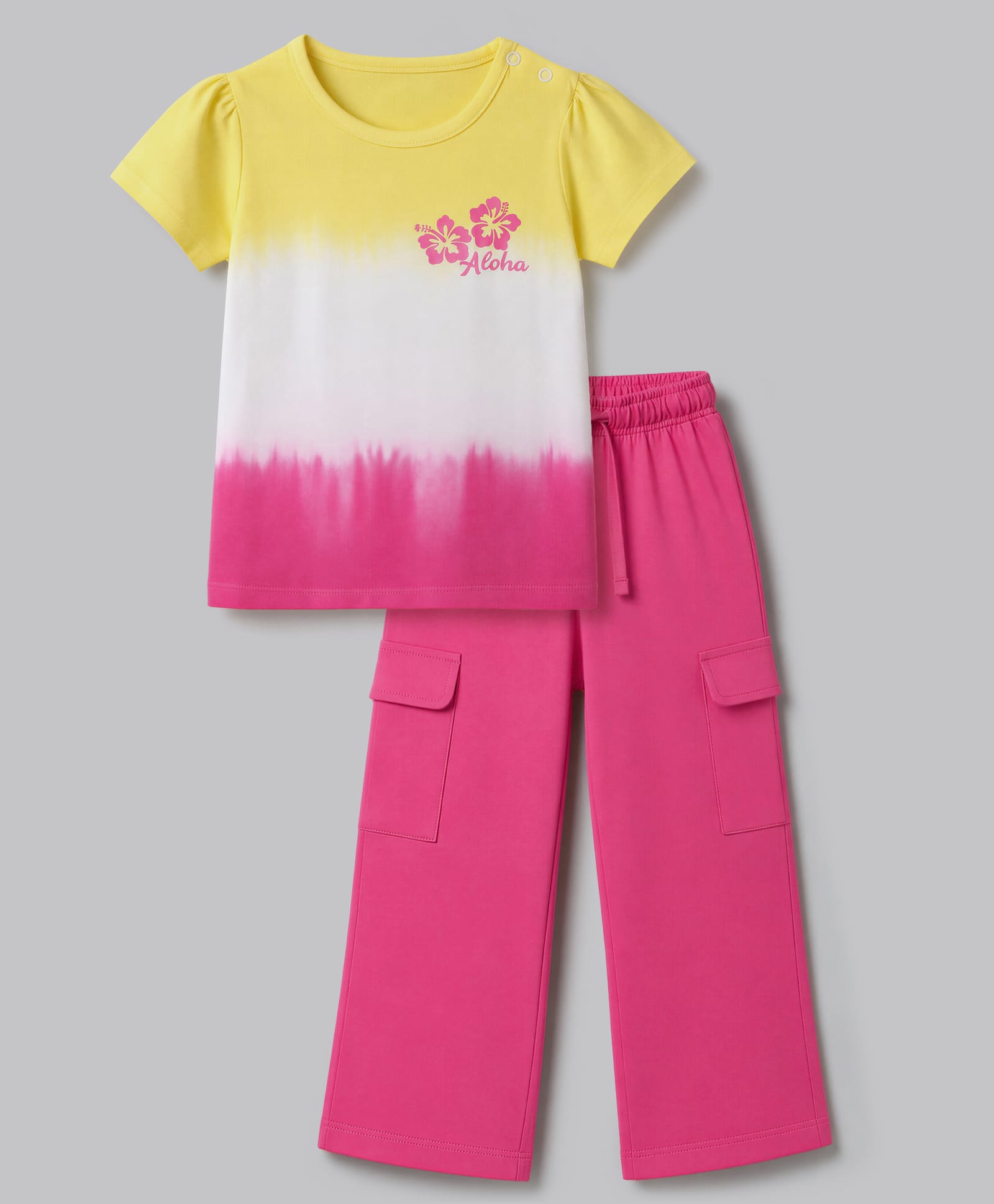 Babyoye Cotton Knit Half Sleeves Floral Printed Tie & Dye T-Shirts & Pants Set - Pink-image-19