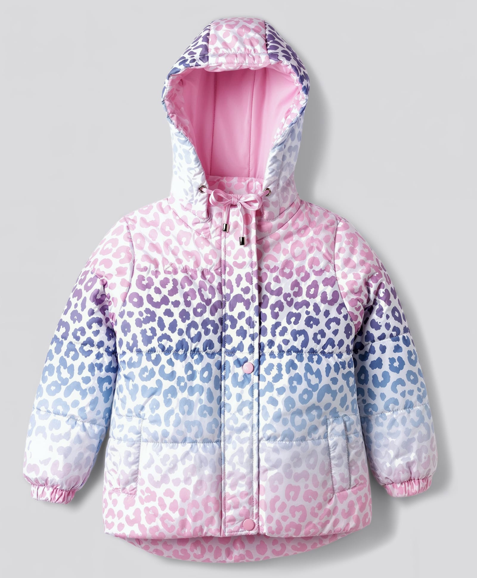 Primo Gino Woven Full Sleeves Puffer Quilted Jackets with Cheetah Print - Pink-picture-13