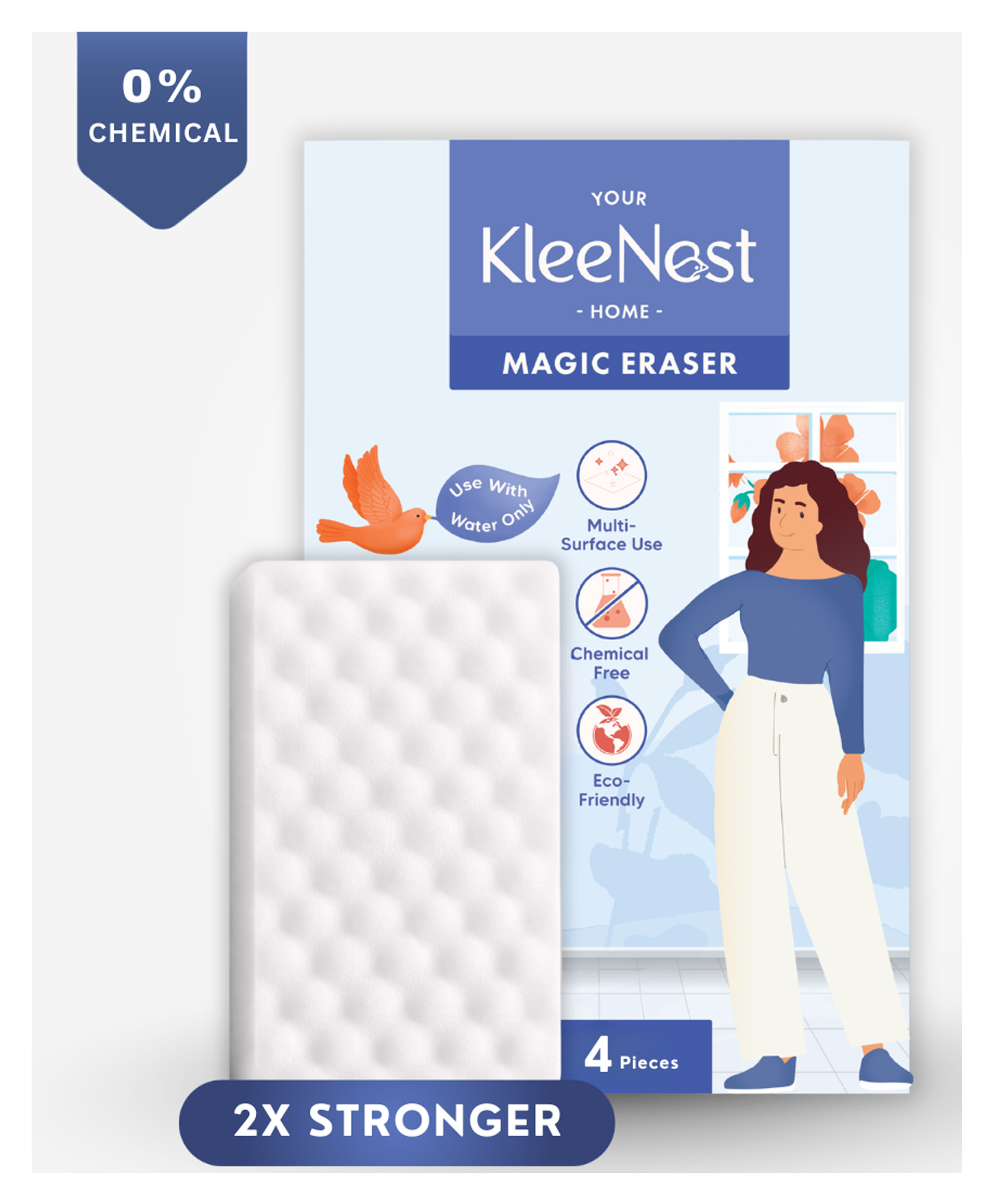 Kleenest Magic Eraser Cleaning Sponge | Pack of 4 | Chemical-Free, Multi-Purpose Wipe for Effortless Cleaning of Kitchen, Bathroom, Walls, Shoes & More Tough on Stains, Gentle on Surfaces-image-38