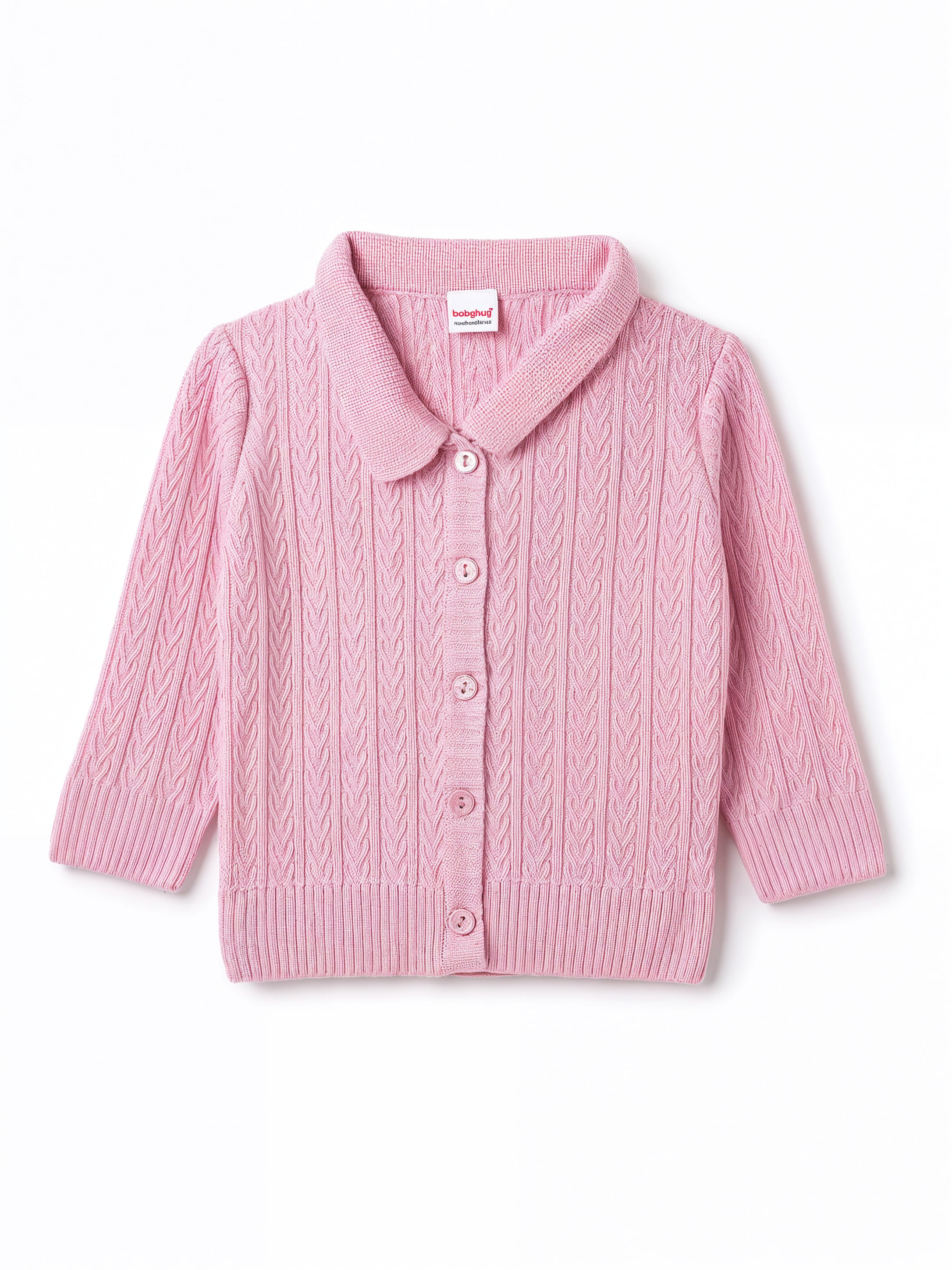 Babyhug Select Knit Full Sleeves Solid Colour Collar Neck Front Open Sweater with Cable Knit Design - Pink-picture-29