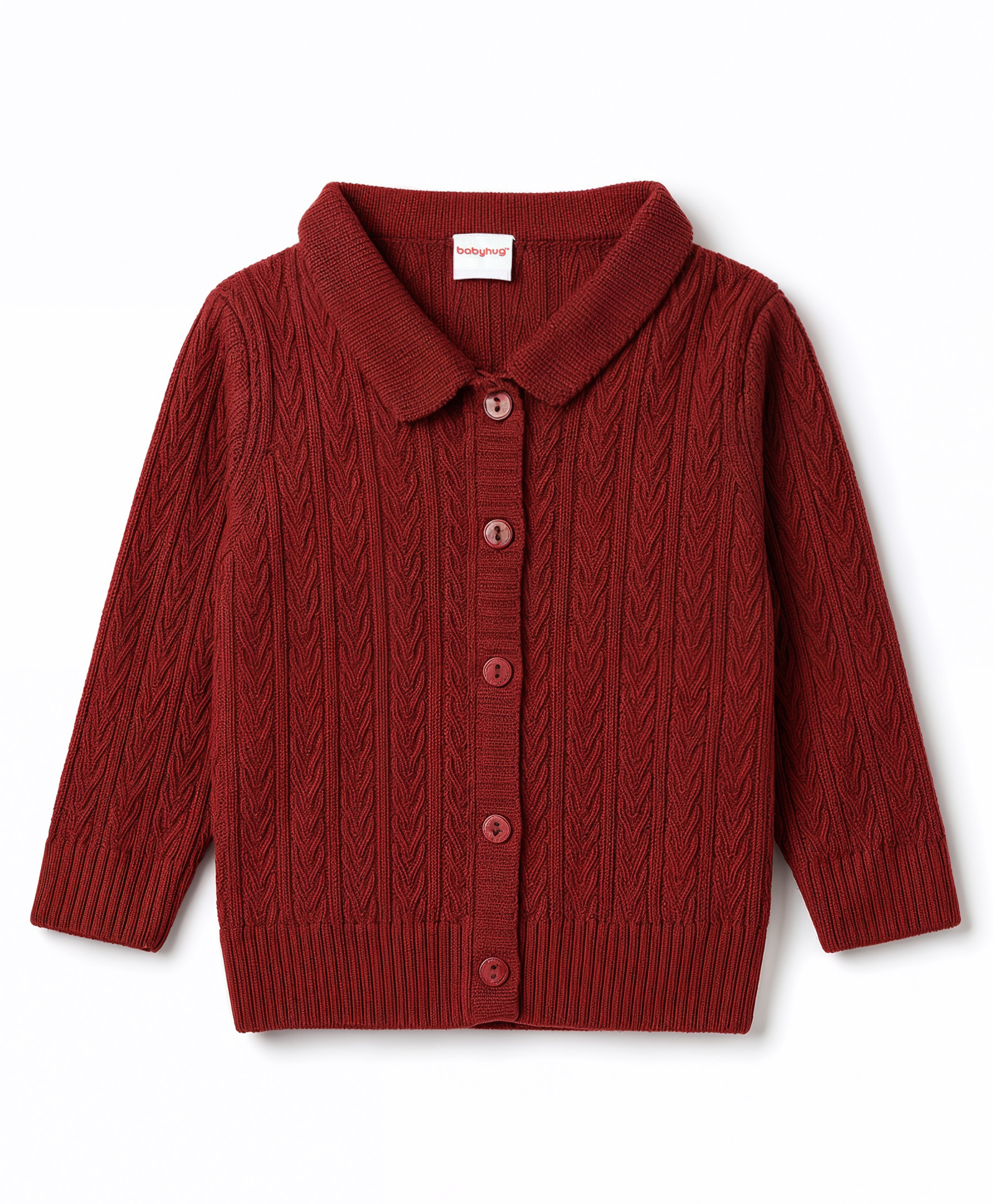 Babyhug Select Knit Full Sleeves Solid Colour Collar Neck Front Open Sweater with Cable Knit Design - Rust Orange-picture-24