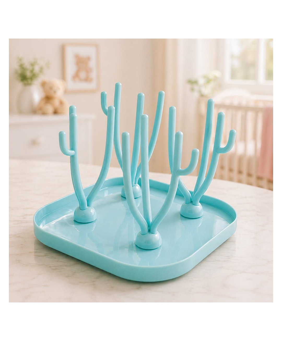 kritiu Baby Bottle Drying Rack for Babies, Baby Sterilizer and Dryer for Feeding Bottles with 17 Racks, Baby Organiser Bottle Stand Holder Drip Tray for Infants Toddlers, Light Blue-picture-17