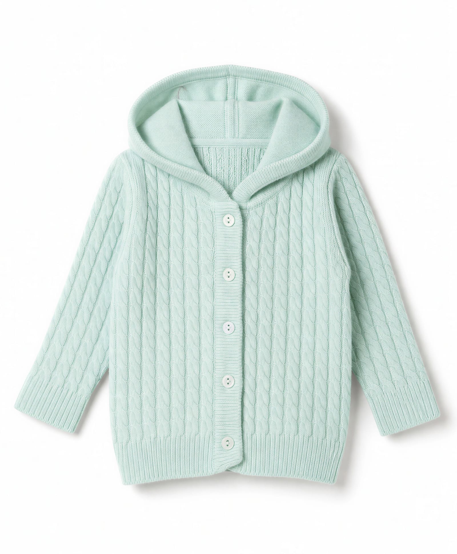 Babyhug Knit Full Sleeves Front Open Hooded Sweaters With Cable Knit Design - Mint-image-32