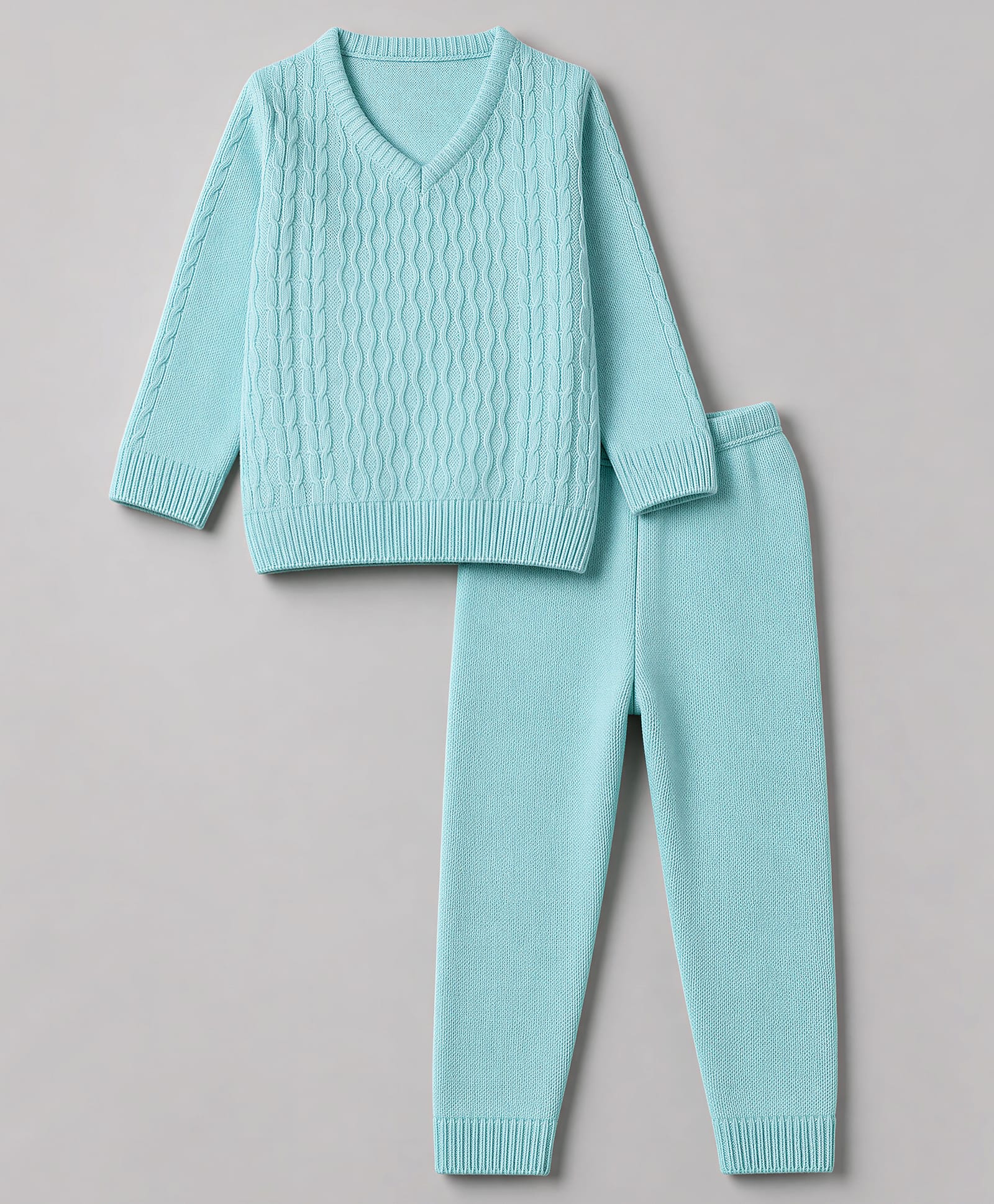 Babyhug Knit Full Sleeves Sweater Set With Cable Knit - Light Blue-picture-22