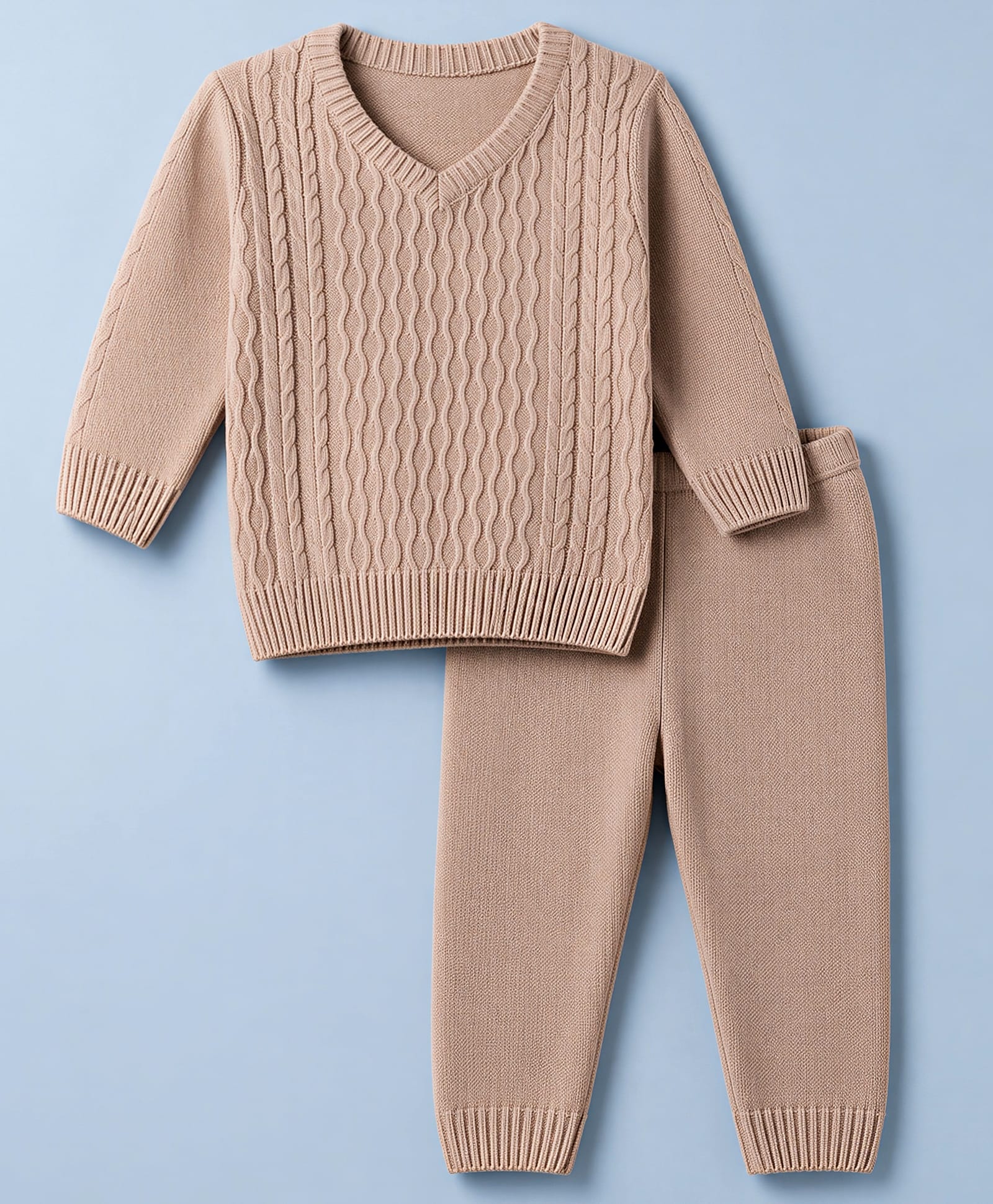 Babyhug Knit Full Sleeves Sweater Set With Cable Knit - Light Brown-picture-15