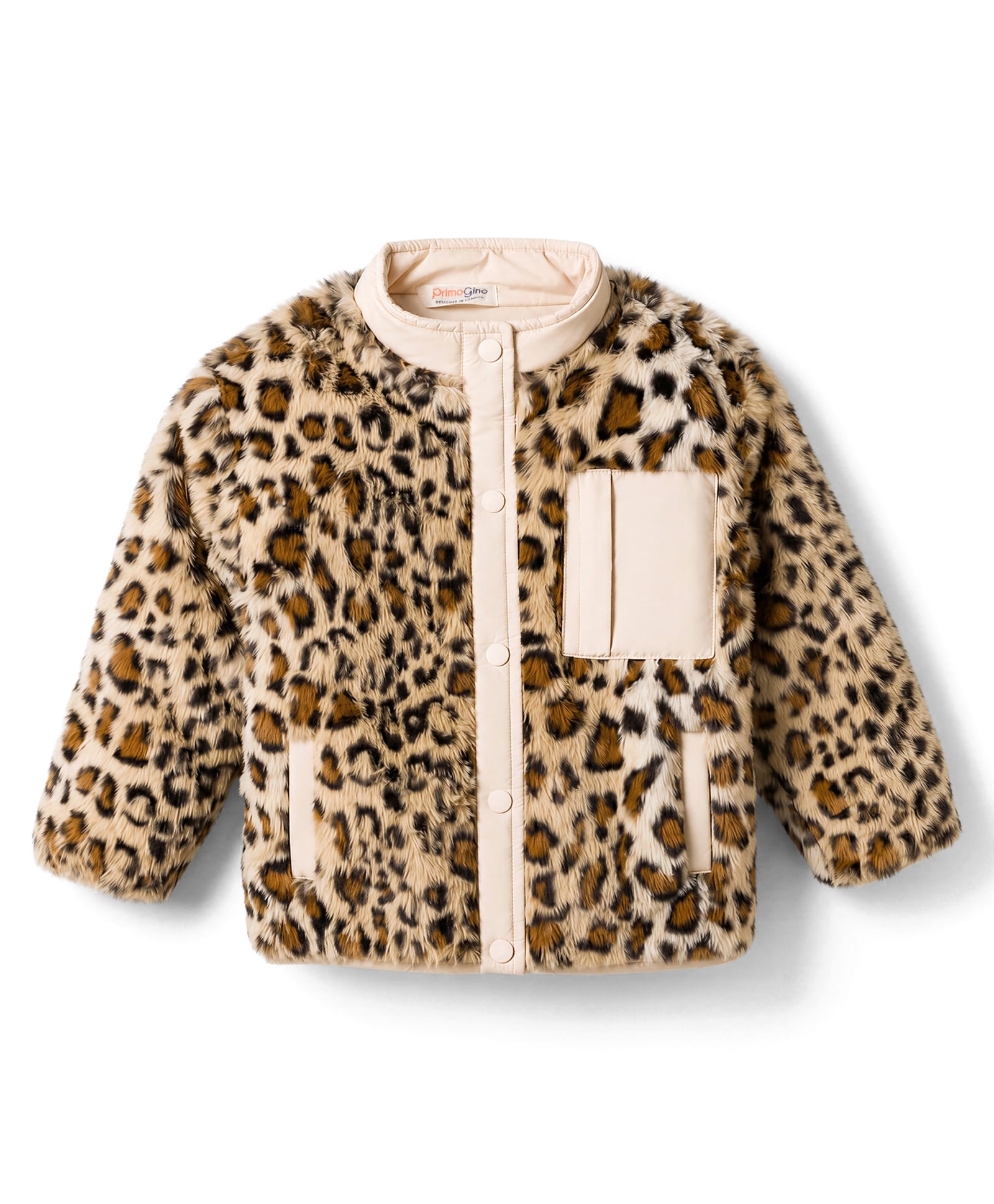 Primo Gino Woven Full Sleeves Furry Jacket with Cheetah Print - Peach-picture-38