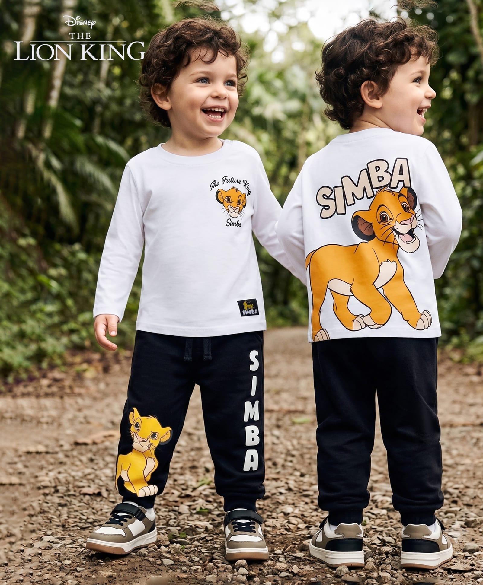 Babyhug Disney Single Jersey Knit Full Sleeves T-Shirt & Pant Set with Front & Back The Lion King Graphics - White-picture-27