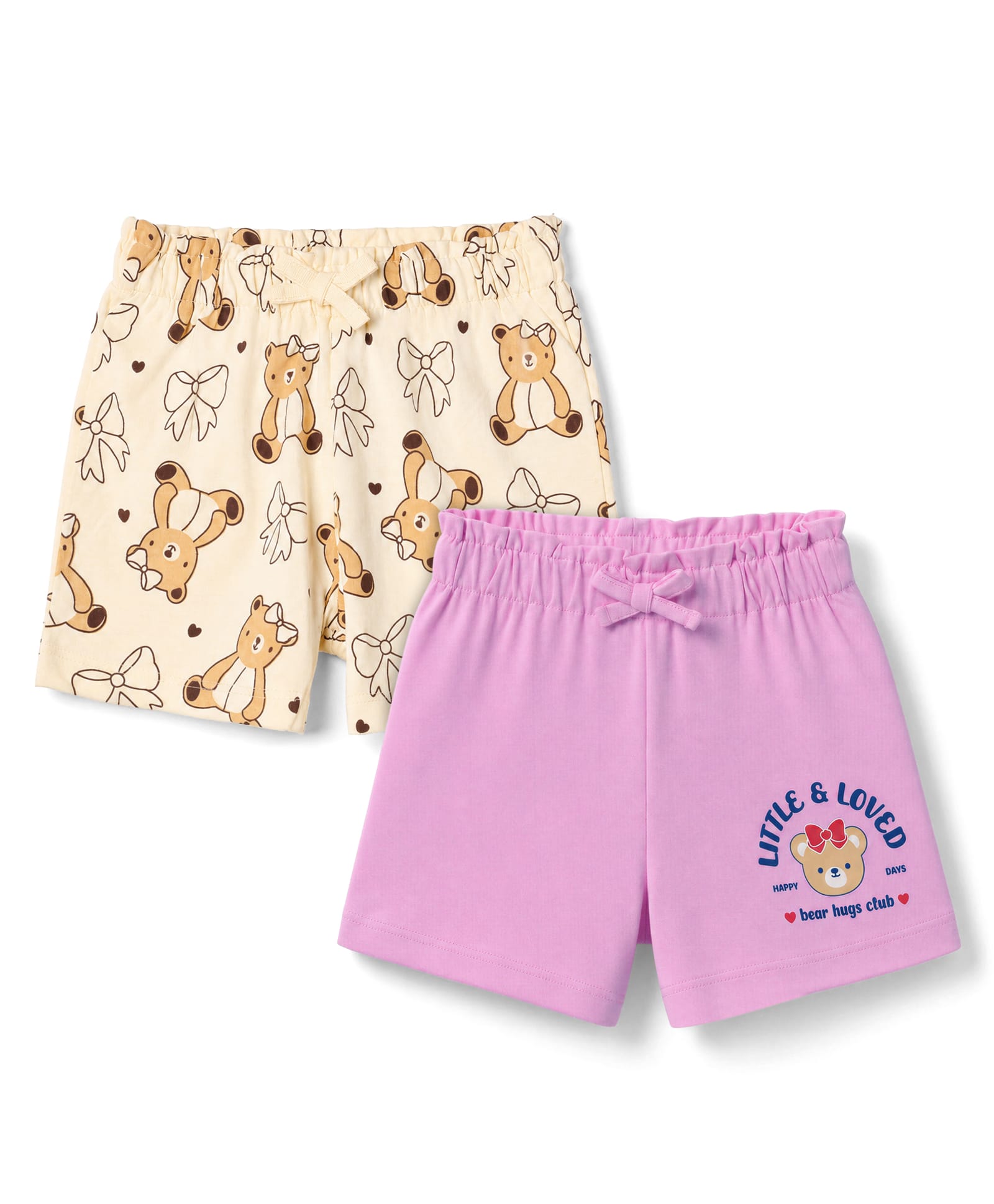 Doodle Poodle 100% Cotton Single Jersey Knit Knee Length Shorts With Text & Bear Print Pack of 2 - Peach-picture-11