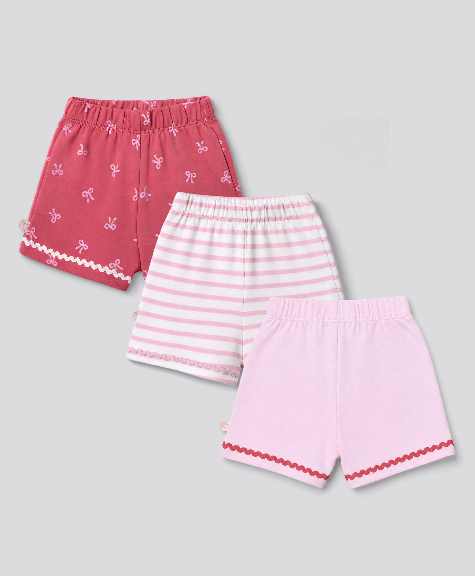 Bonfino Knit 100% Cotton Bow & Stripe Printed Shorts Pack of 3 -red, White & Pink-picture-34