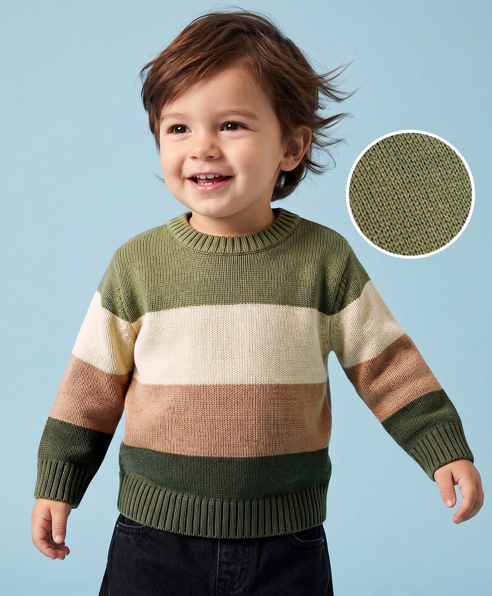 Babyoye Cotton Knit Full Sleeves Striped Pullover Sweater - Olive Green-image-17