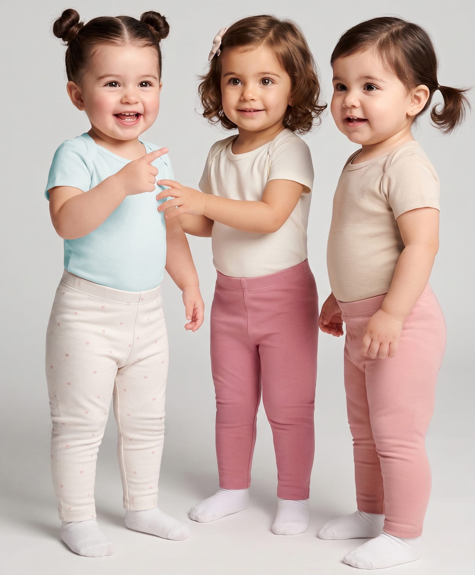Bonfino 100% Cotton Knit Full Length Solid & Hearts Printed Leggings Pack of 3 - Light Pink & White-image-30