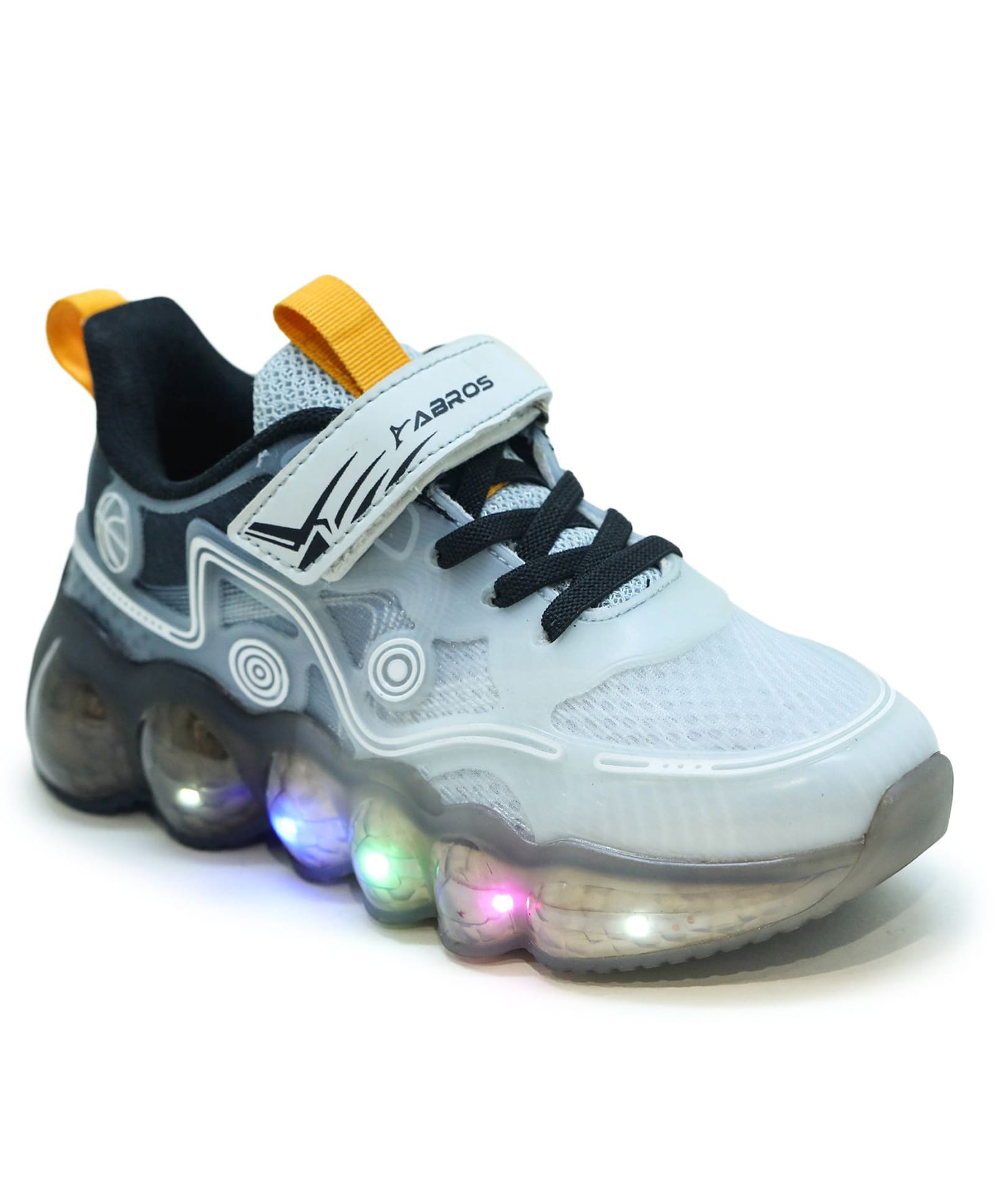 ABROS Mesh Detailed Abstract Designed Velcro Closure LED Shoes - Light Grey & Black-image-22