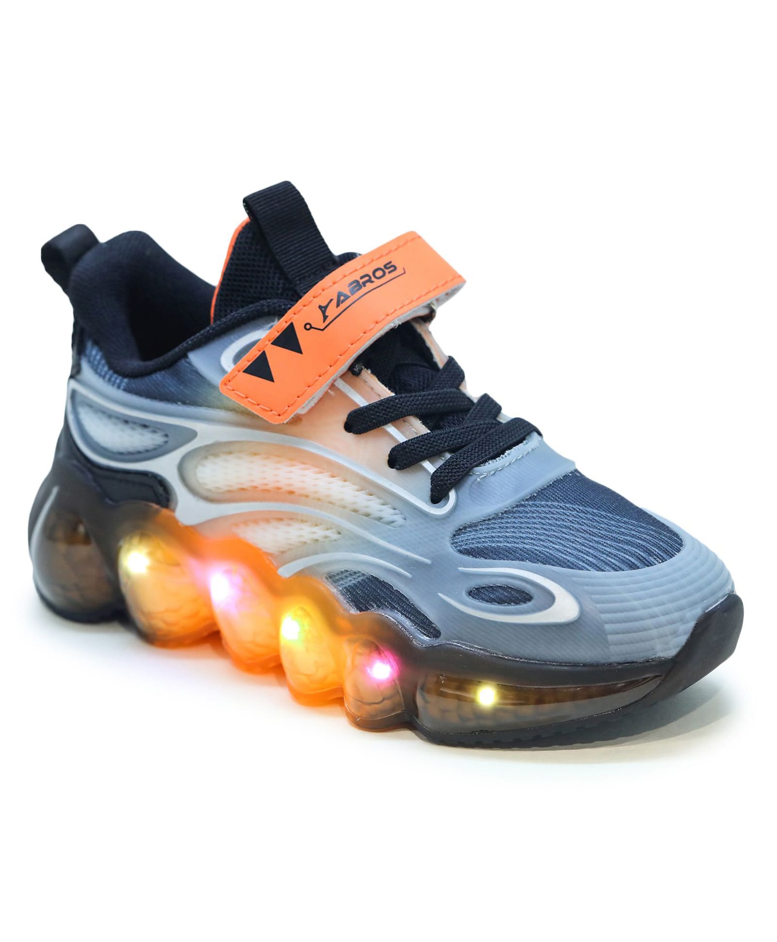ABROS Mesh Detailed Ombre Abstract Designed Velcro Closure LED Shoes - Black & Orange-image-16