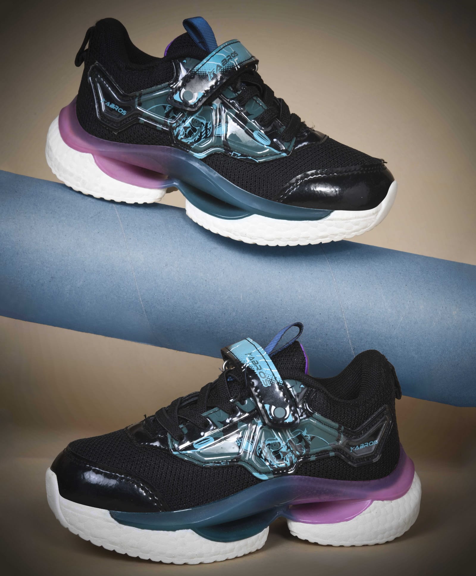 ABROS Mesh Detailed Abstract Designed Velcro Closure Shoes - Black & Violet-picture-13