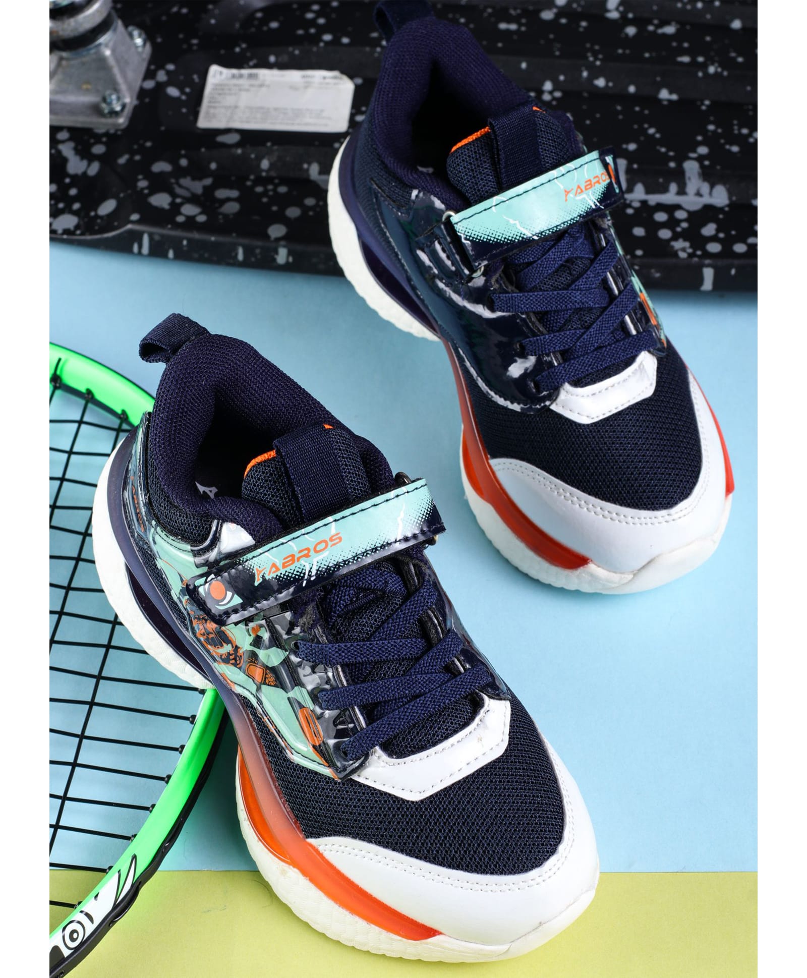 ABROS Mesh Detailed Abstract Designed Velcro Closure Shoes - Navy Blue & Orange-image-33