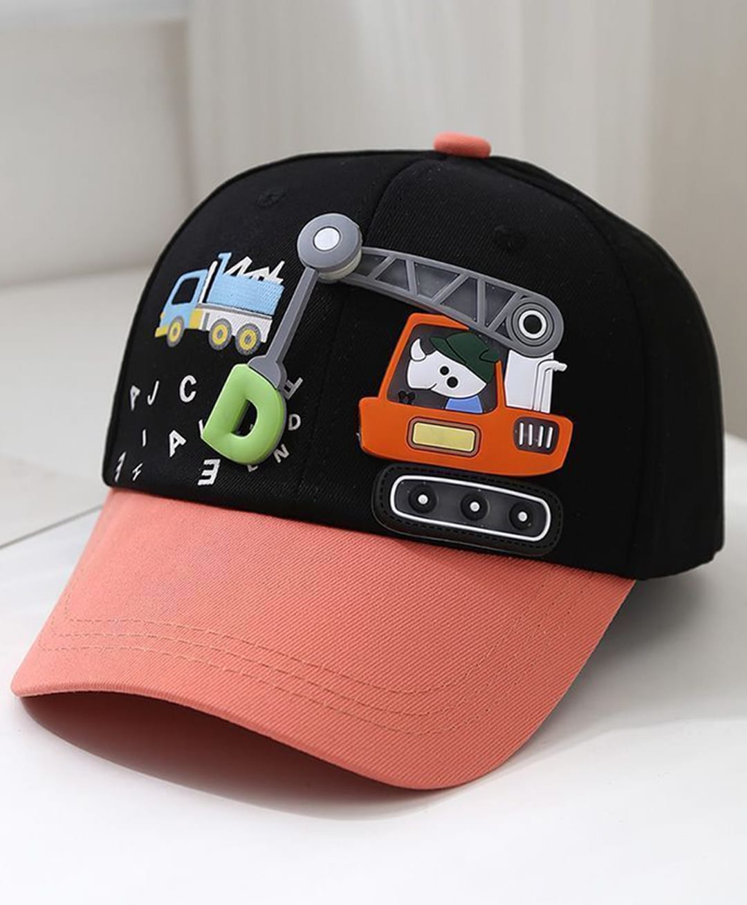 POP STREET KIDS Cotton Woven Construction Vehicle Applique Detailed Cap - Black - Circumference - 52 Cms-image-24