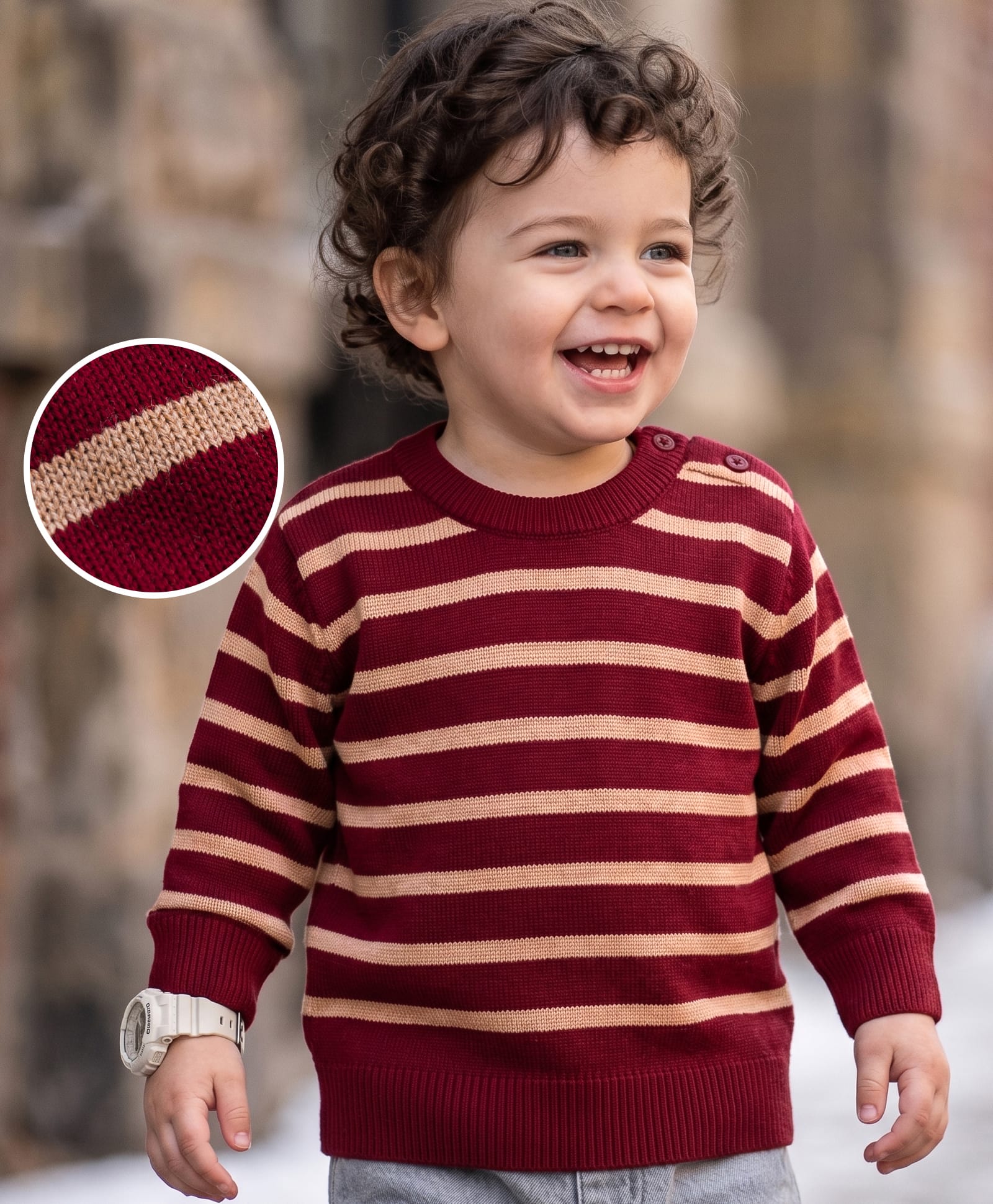 Babyoye Cotton Knit Full Sleeves Stripes Pullover Sweater - Maroon-image-28