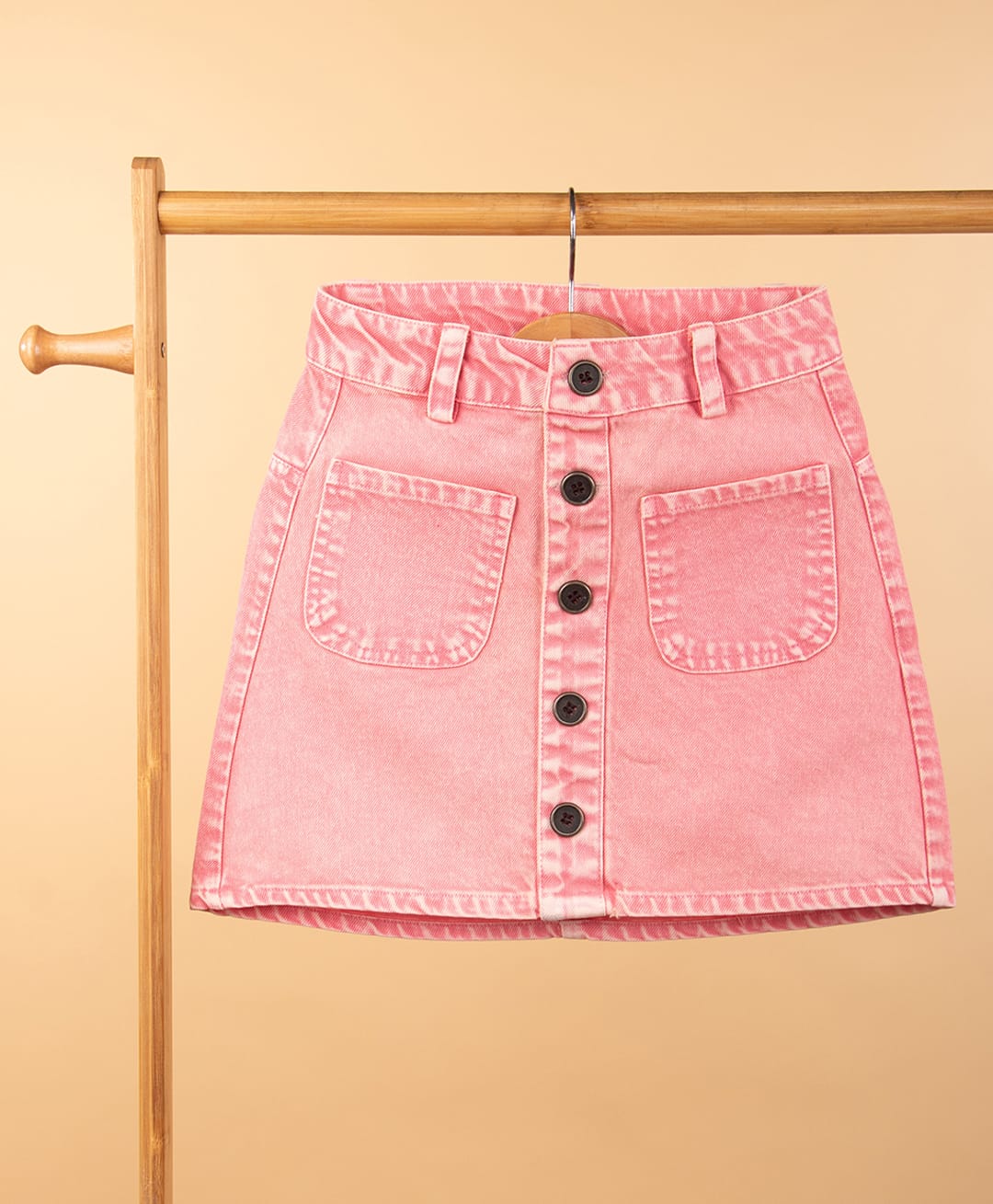 tweeny mini 100% Cotton Woven Buttons Embellished Mini Skirt - Candy Pink-picture-23