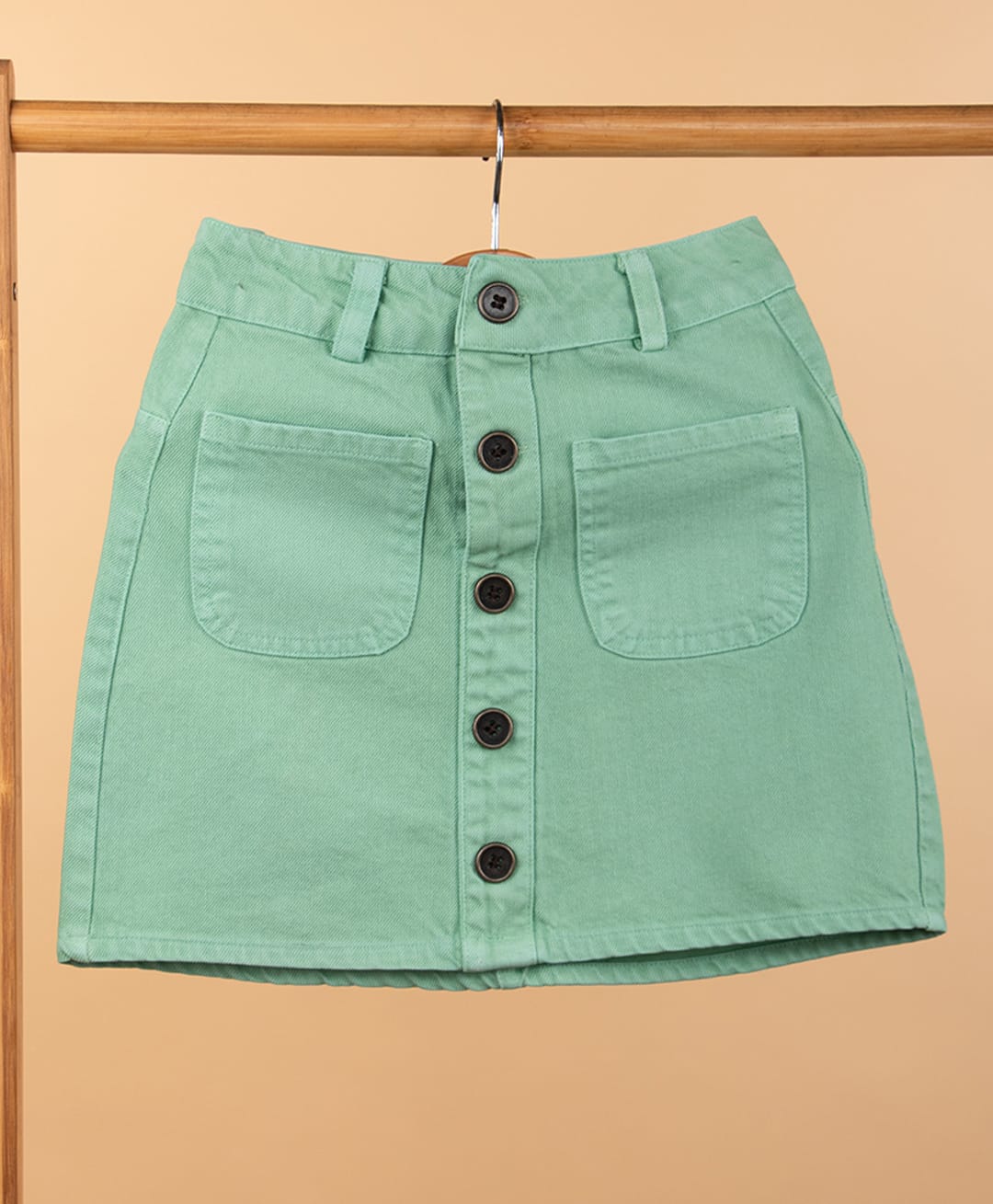 tweeny mini 100% Cotton Woven Buttons Embellished Mini Skirt - Mint Green-picture-26