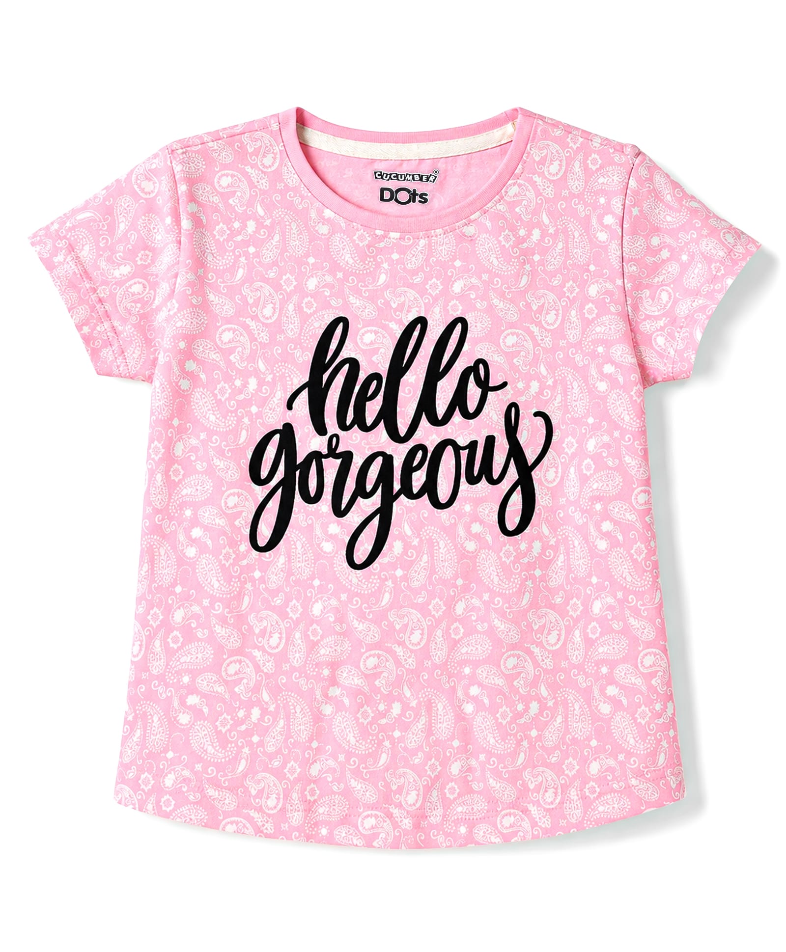 CUCUMBER Sinker Knit Half Sleeves Kolka & Text Printed T-Shirt - Light Pink-image-48