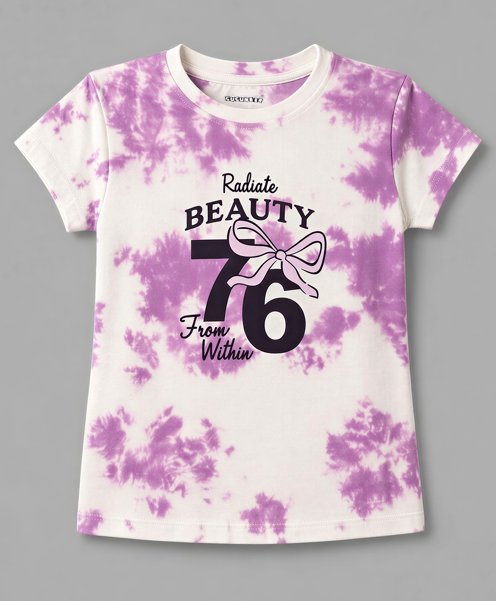CUCUMBER Sinker Knit Half Sleeves Tie & Dye T-Shirt with Text Print - Mauve-picture-15