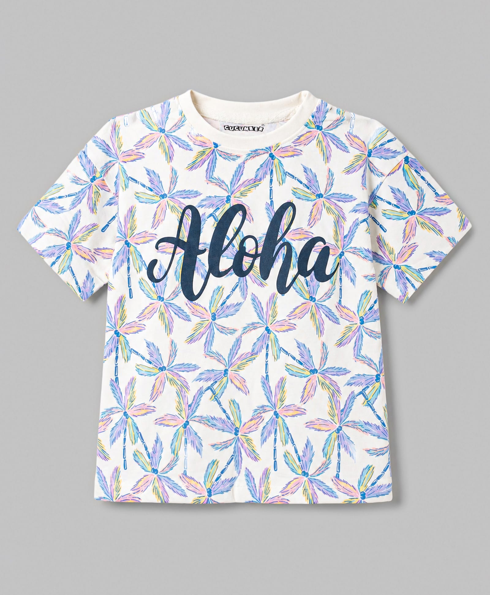CUCUMBER Sinker Knit Half Sleeves Floral & Text Printed T-Shirt - Cream-image-43