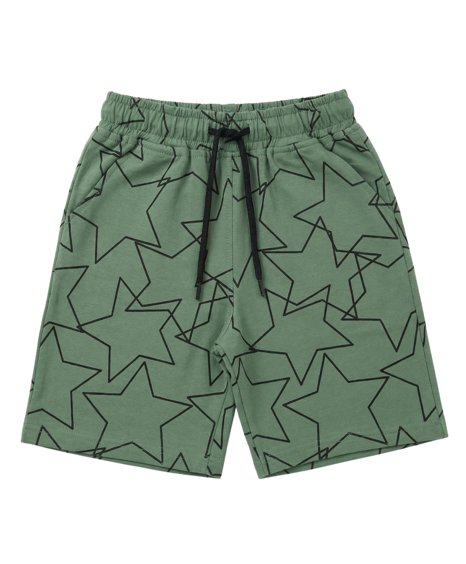 Kidcity Cotton Knit Stars Printed Shorts - Olive Green-image-32