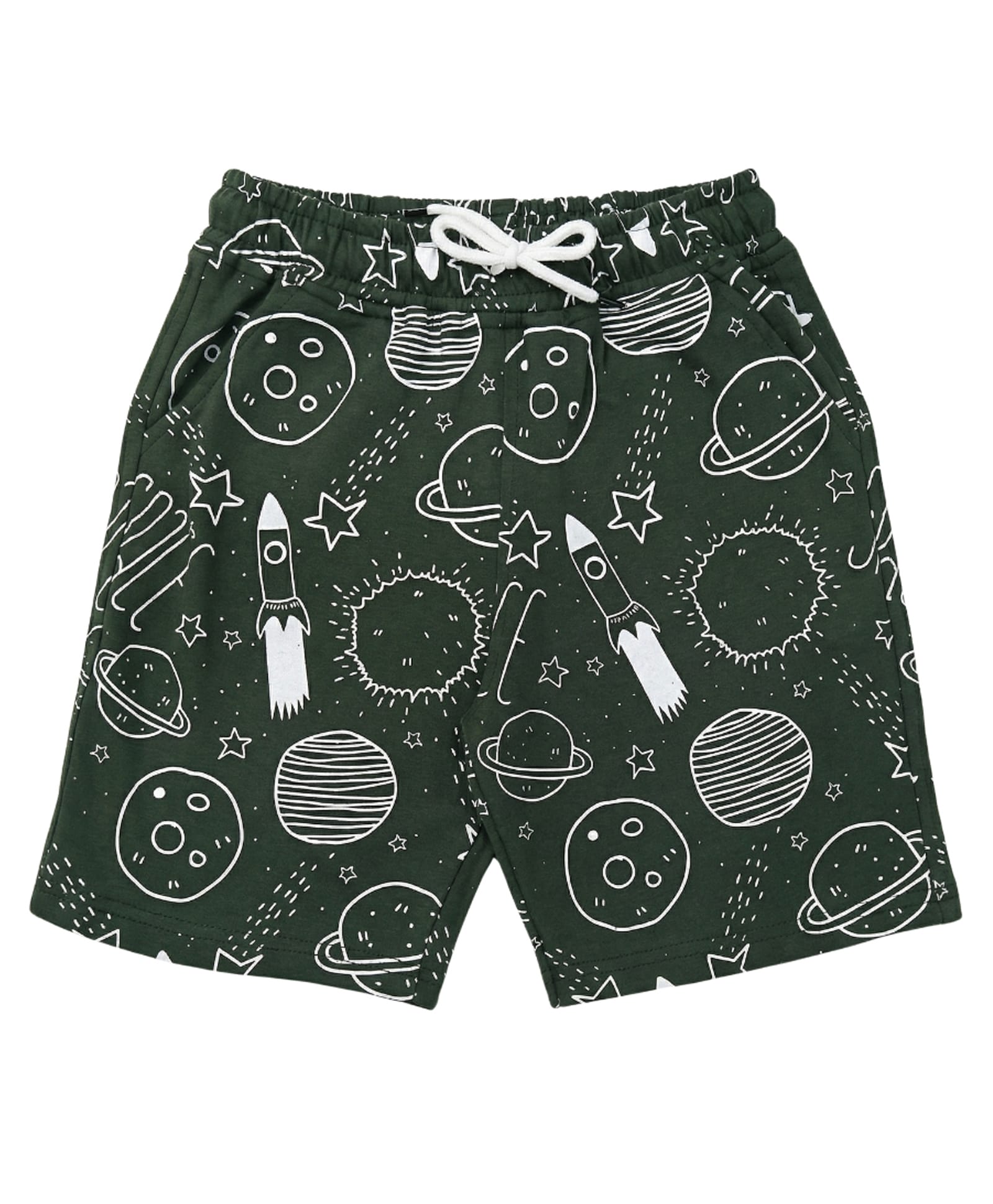 Kidcity Cotton Knit Space Theme Printed Shorts - Dark Green-picture-14