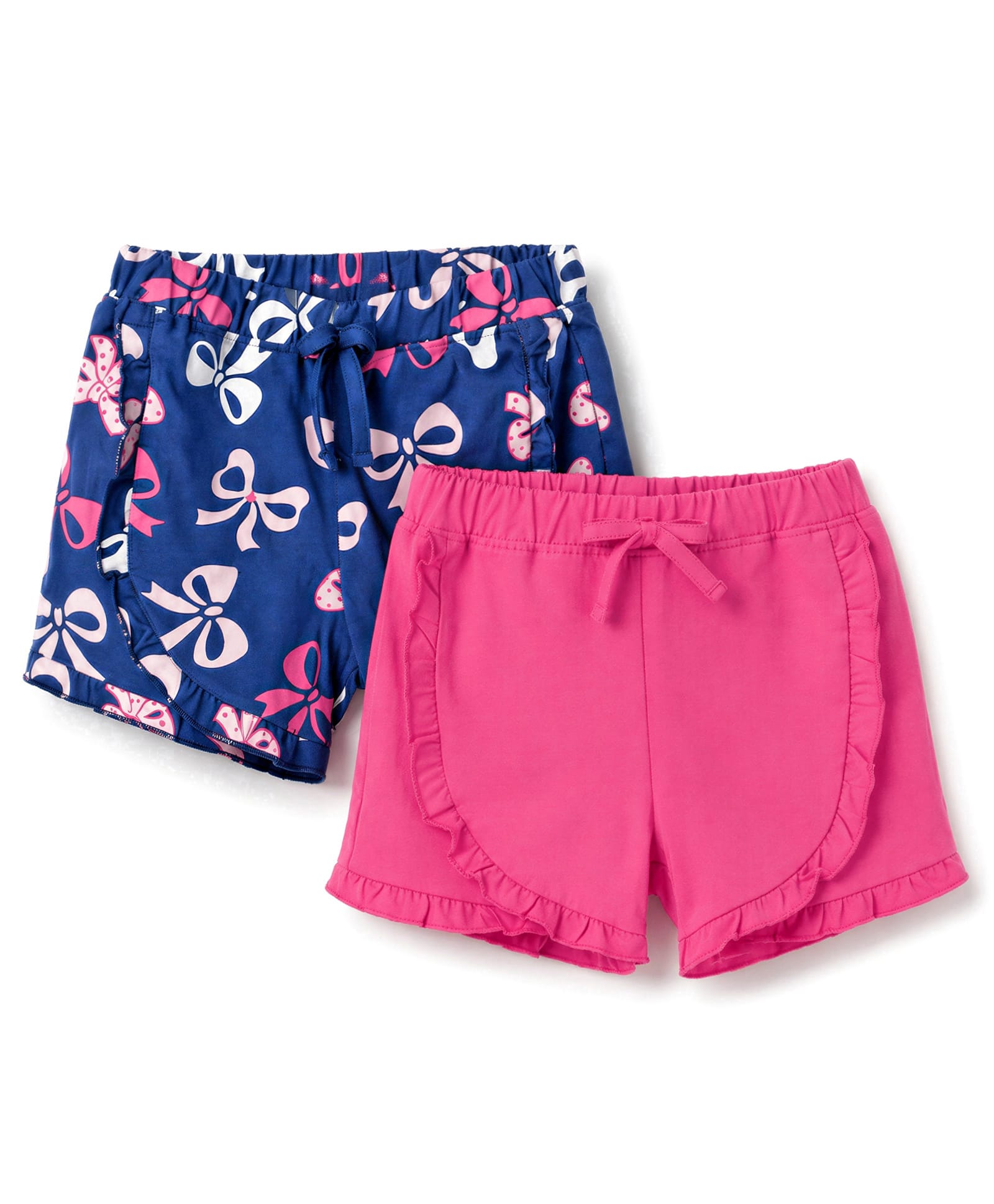 Doodle Poodle 100% Cotton Single Jersey Knit Knee Length Shorts with Bow Print & Frill Pack of 2 -Navy & Pink-picture-13