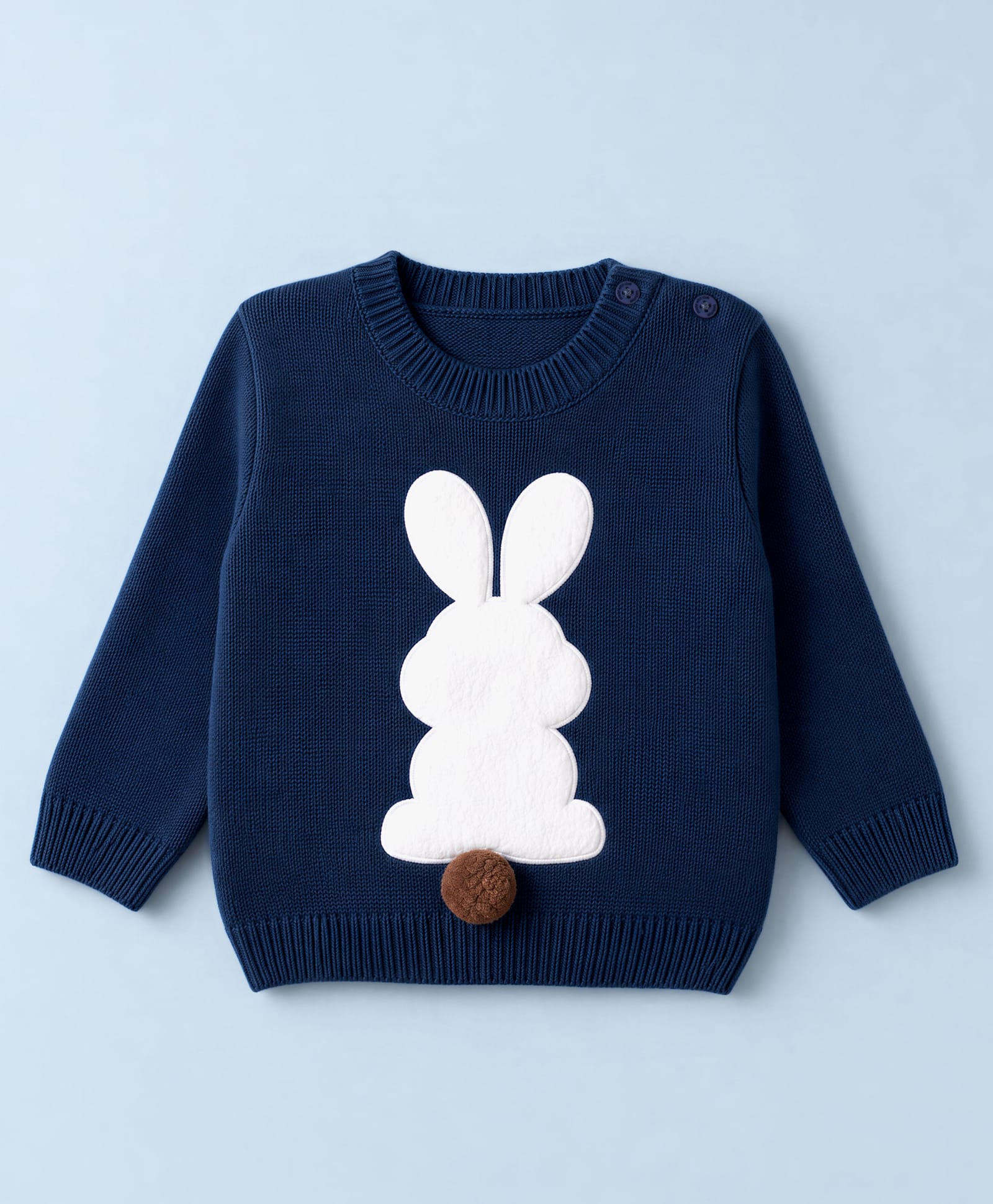 Babyoye Cotton Knit Full Sleeves Pullover Sweater With Bunny Patch & Applique - Navy Blue-image-30