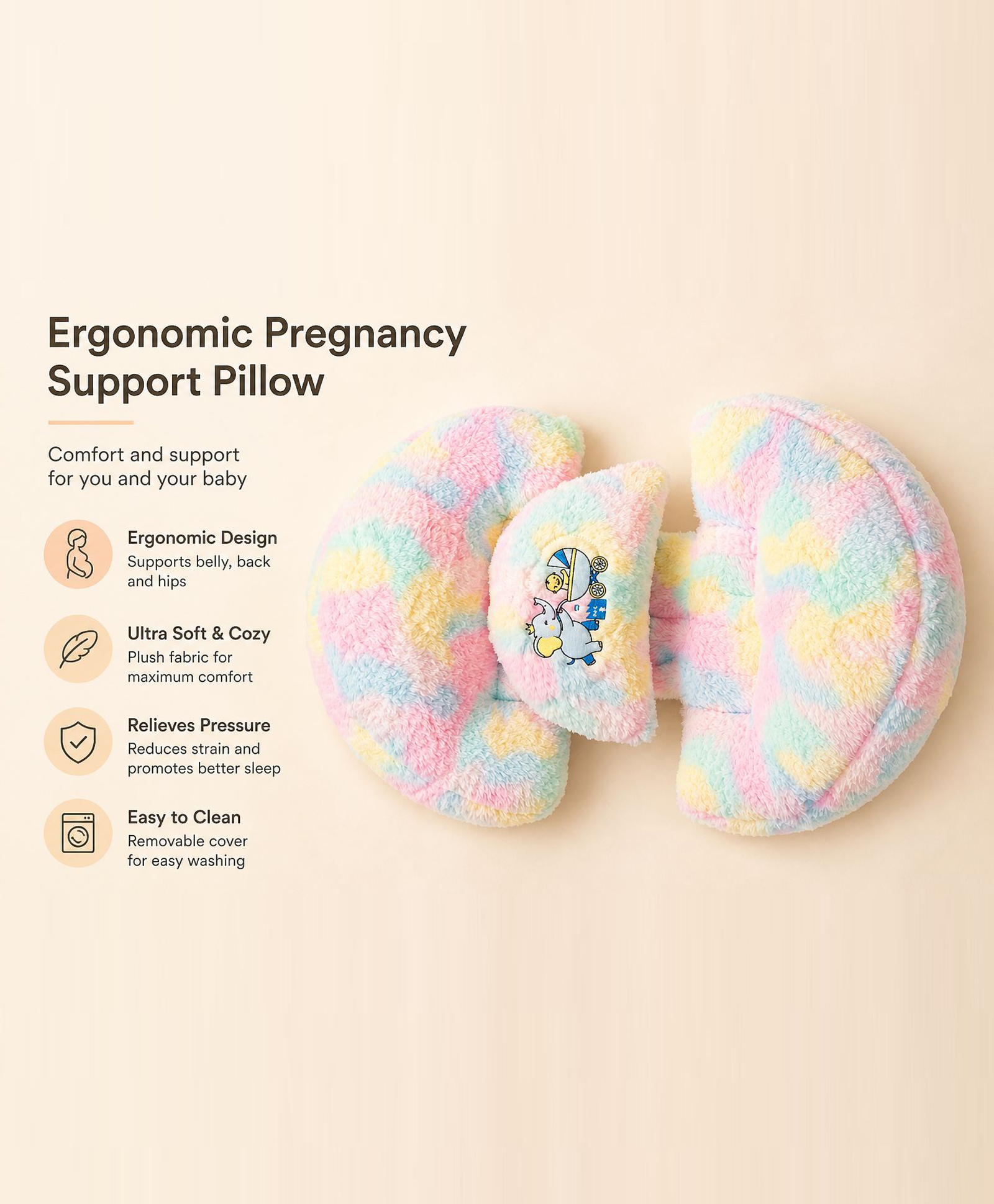 NeonateCare Maternity Pillow/Dual Pregnancy Wedge Pillows for Back & Belly Support - Rainbow Fur pregnancy pillow-picture-20
