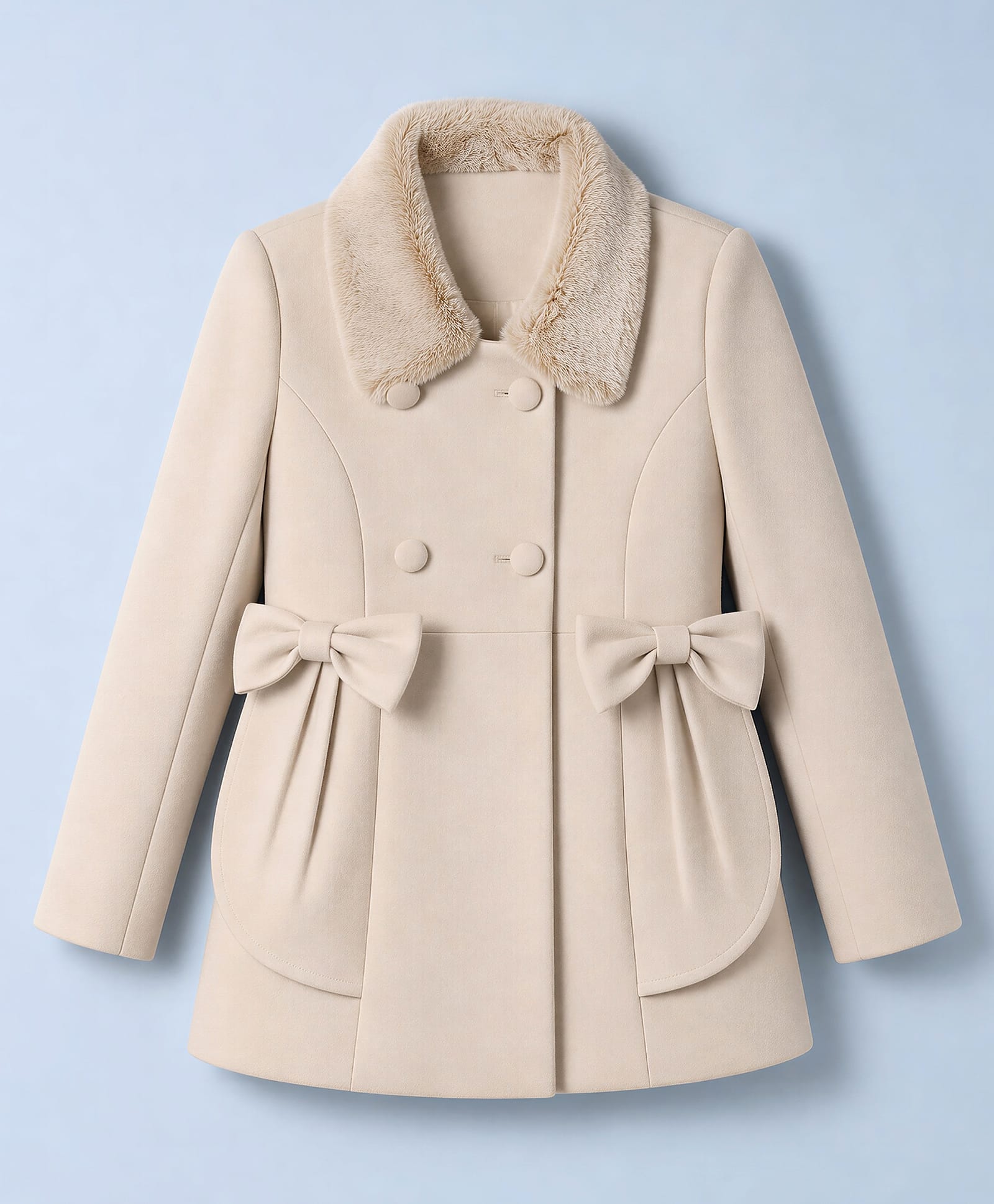 Babyhug Woven Trench Coat with Full Sleeves and Bow Detail - Ivory-image-3