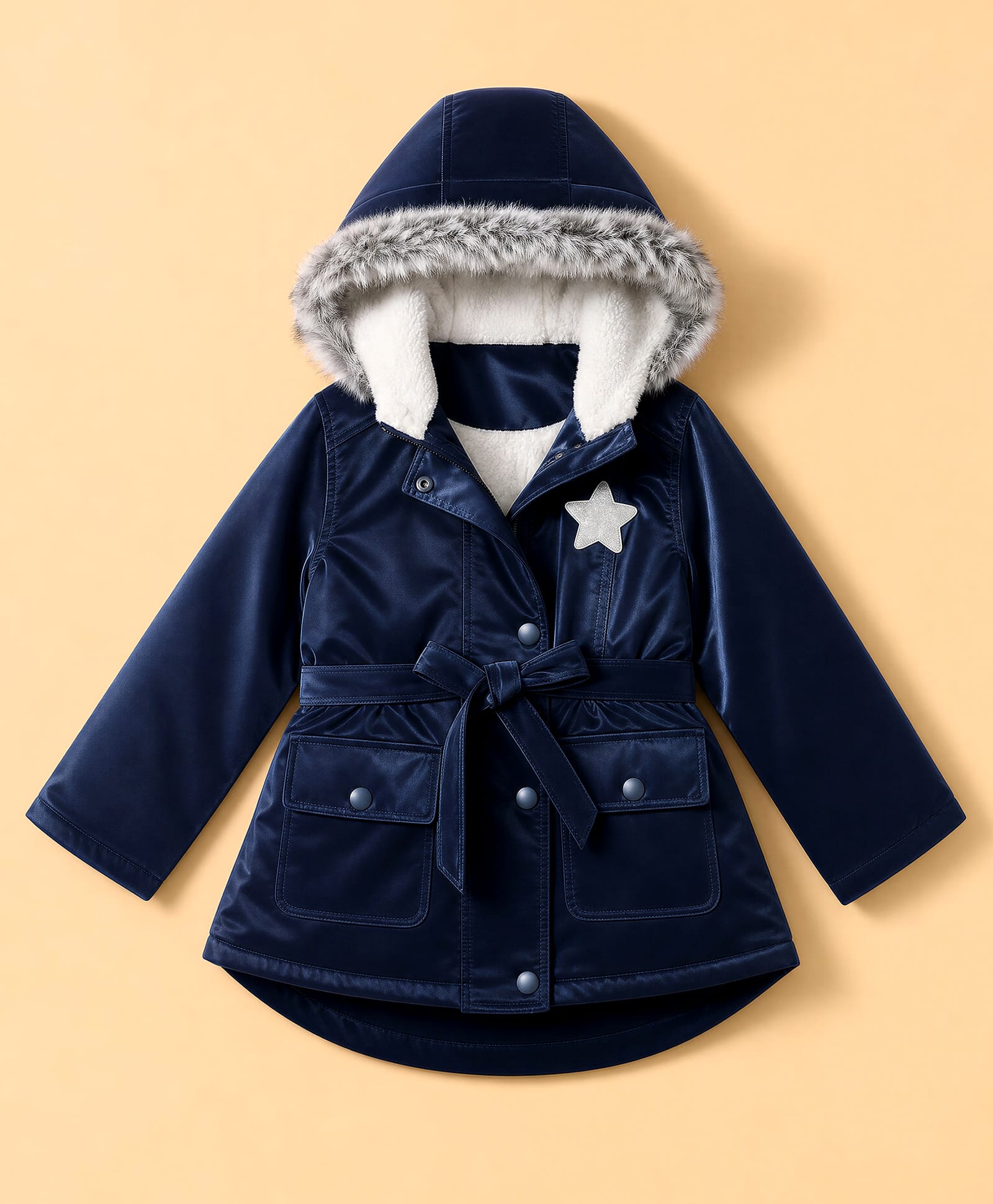 Babyhug Woven Hooded Jacket with Full Sleeves and Star Patch in Navy Blue for 3-4 Years-image-43
