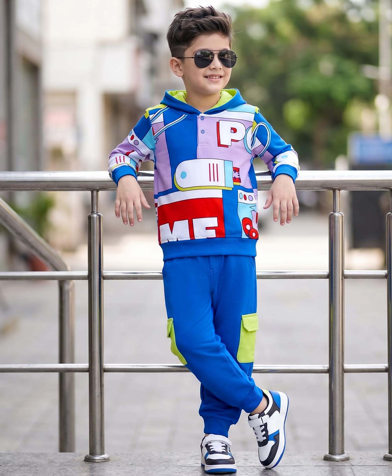 OLLINGTON ST. Winterwear Cotton Knit Printed Full Sleeve Sweatshirt With Hoodie & Joggers -Multicolour-image-2