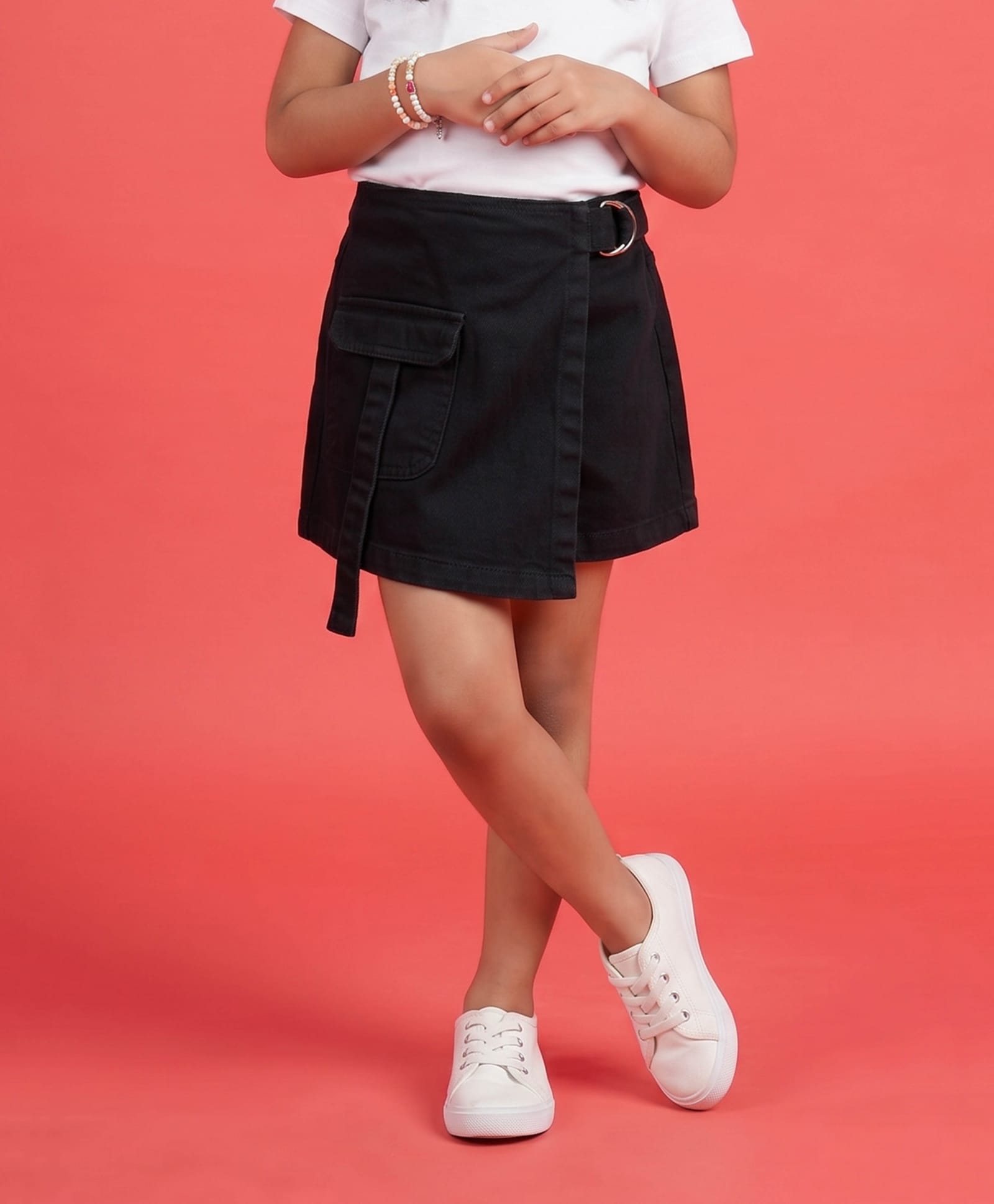Kiddopanti Denim Solid Skort - Black-picture-29