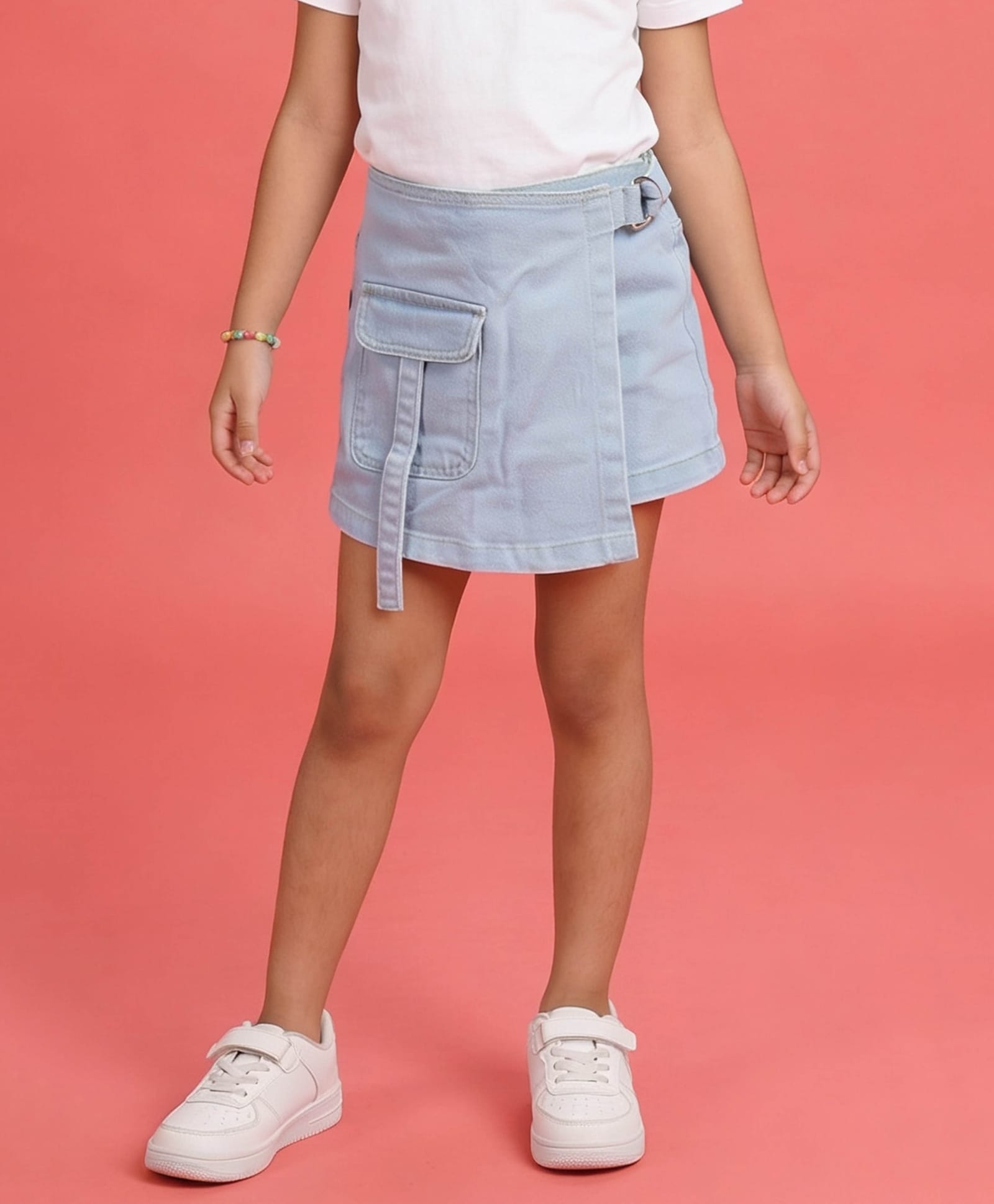 Kiddopanti Denim Solid Skort - Ice Wash Blue-picture-19