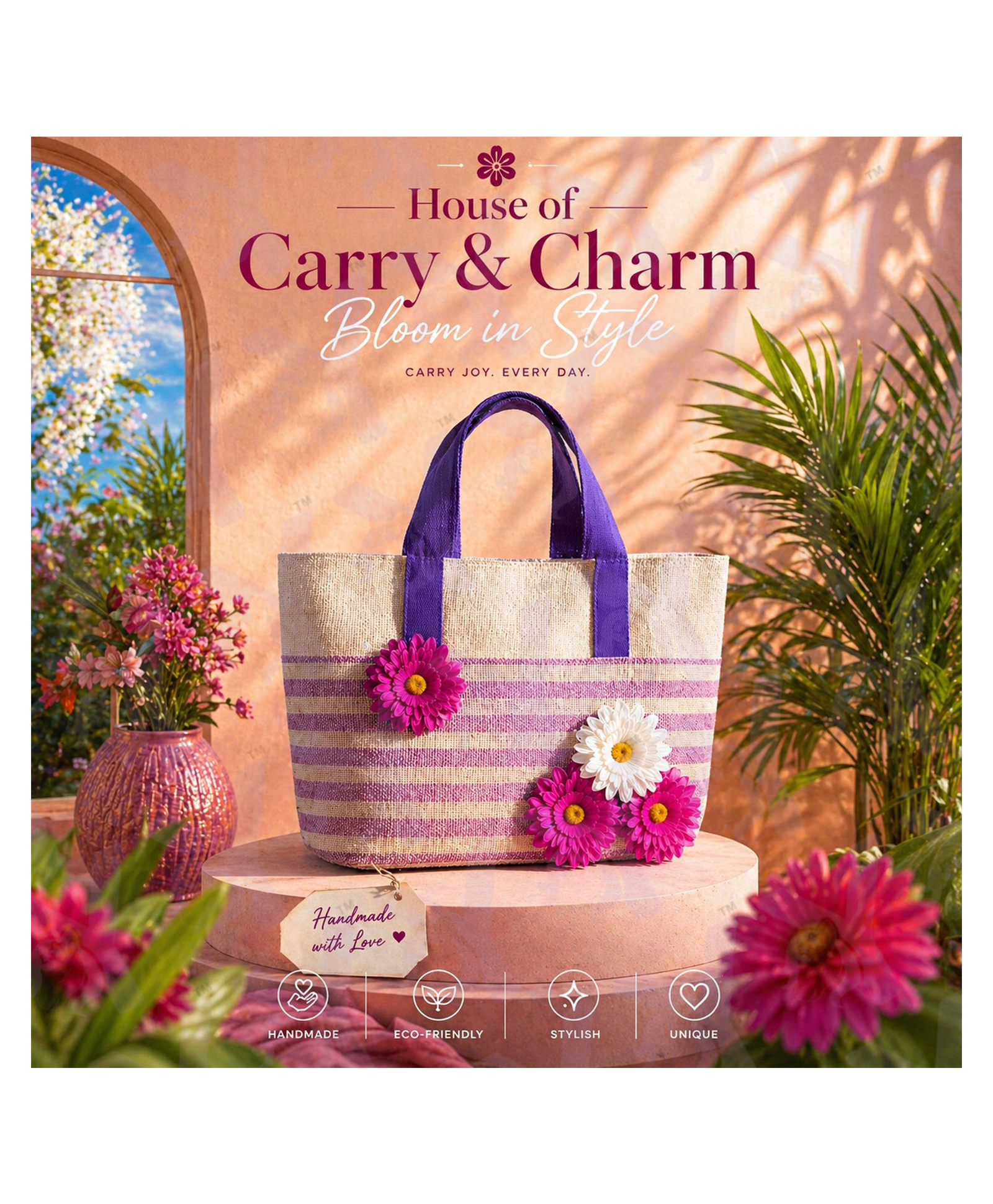 Yunicorn Max Sunbeam Floral Tote/ College Bag/ Cottage Core Aesthetic/ Ladies Purse/ Flower Bag / Golden Petal Woven Bag/ Eco Freiendly Bag - Colour may vary-picture-15
