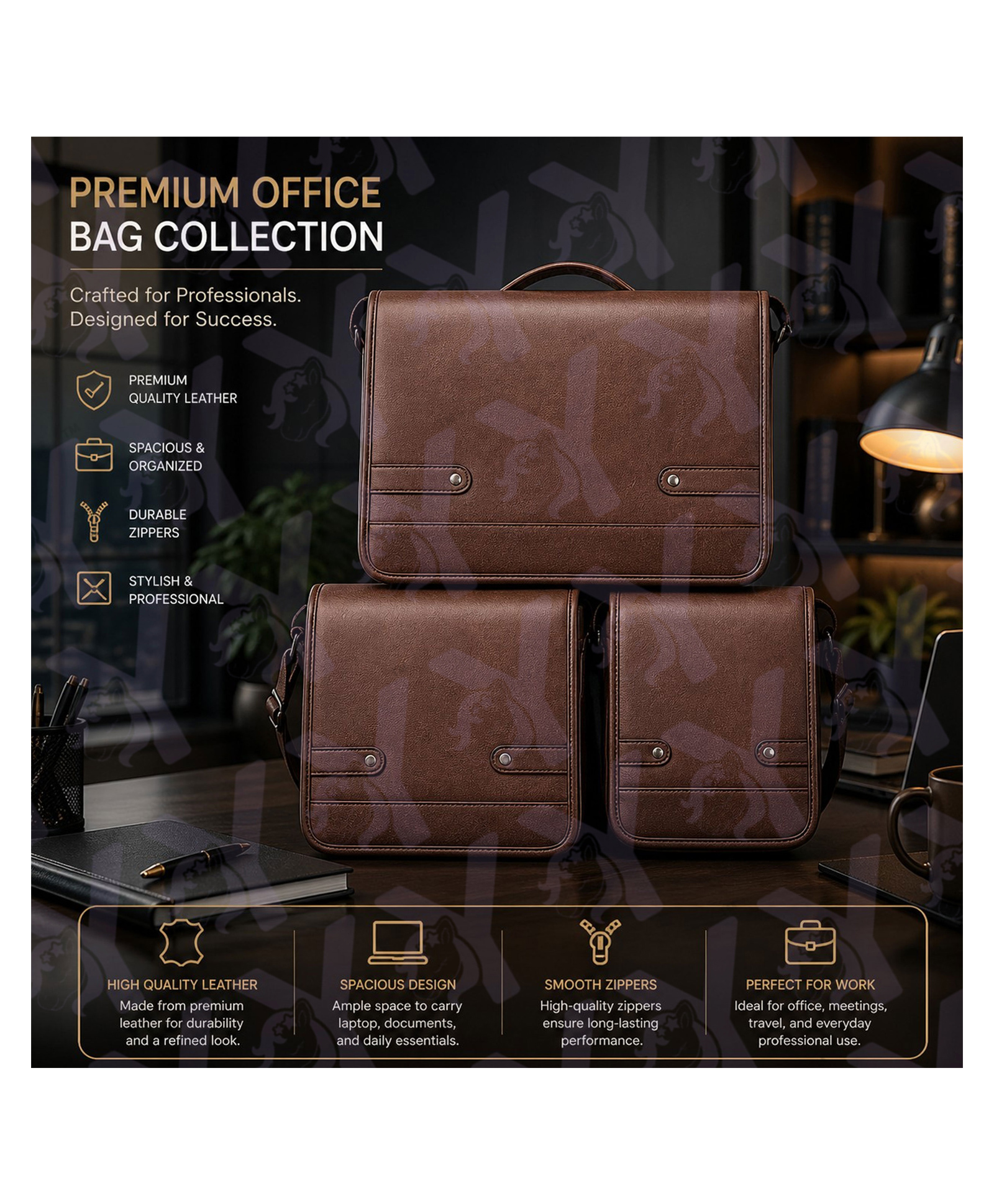 Yunicorn Max Executive Briefcase/ Messenger Bag/ Business Stylish Bag/ Office Bag/ Laptop Bag/ Travel Gear Bag/ Professional Leather 3 Pack Bag with Different Size & Style - Colour may vary