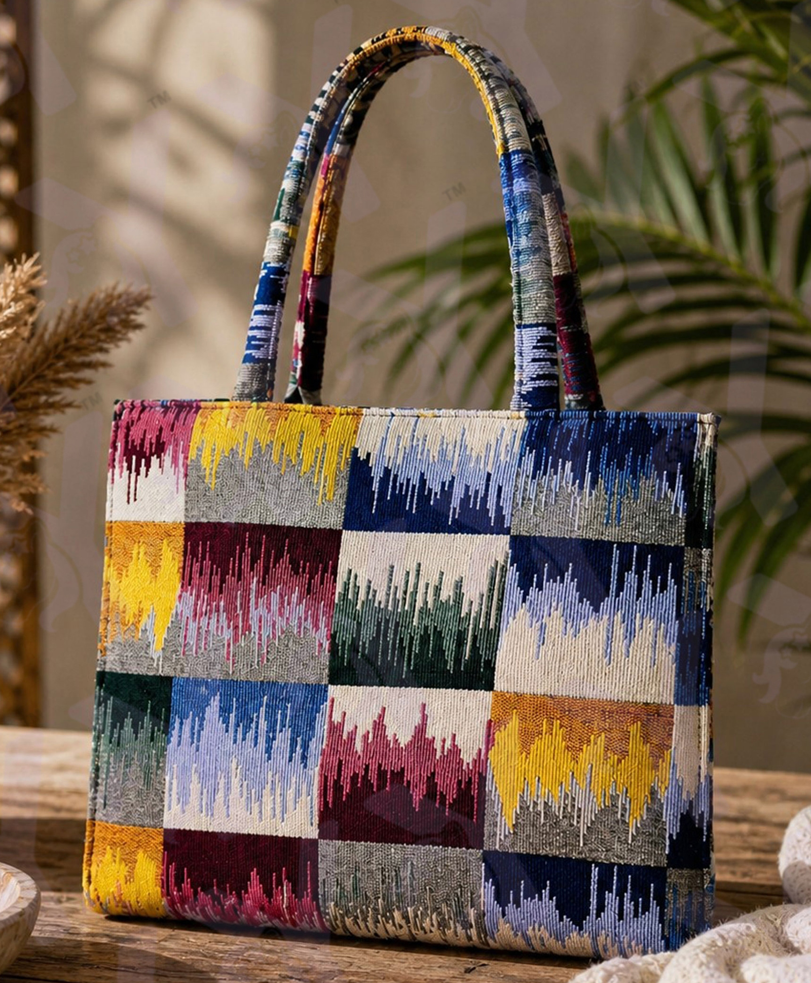 Yunicorn Max Multicolor Abstract Jacquard Tote Bag/ Color Block Bag/ Travel Essential Bag/ Girls Tote Bag/ Summer Carry all Multipurpose Bag--image-21