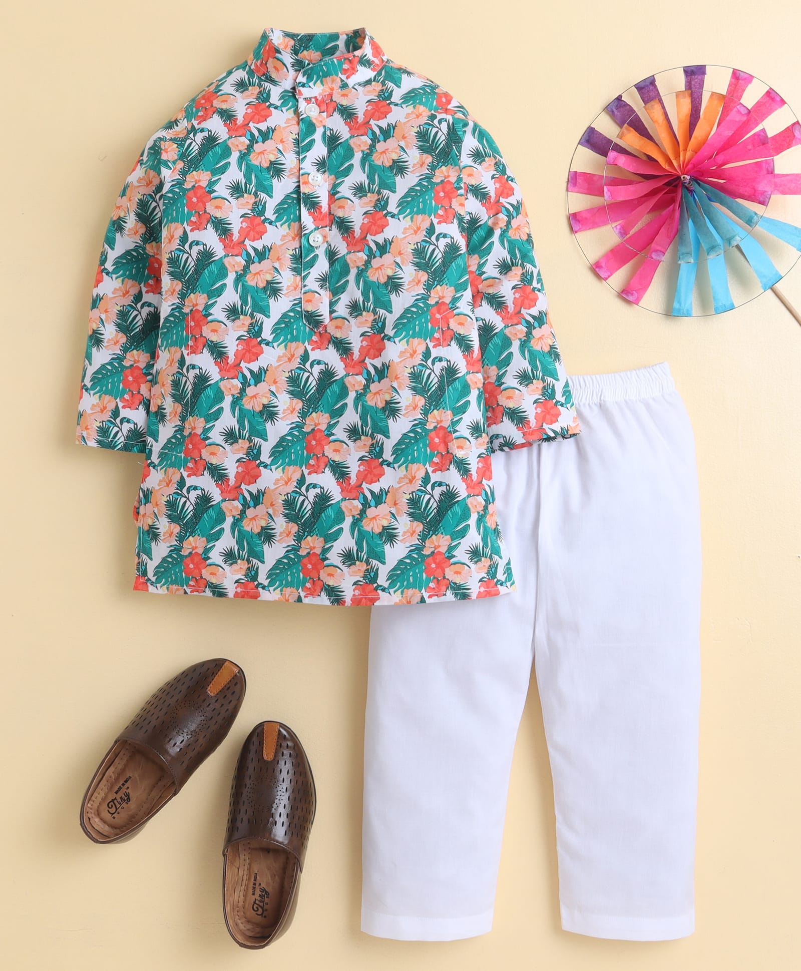 Knitting Doodles Cotton Woven Full Sleeves Floral Printed Kurta & Pyjama Set - Multi Colour-picture-25