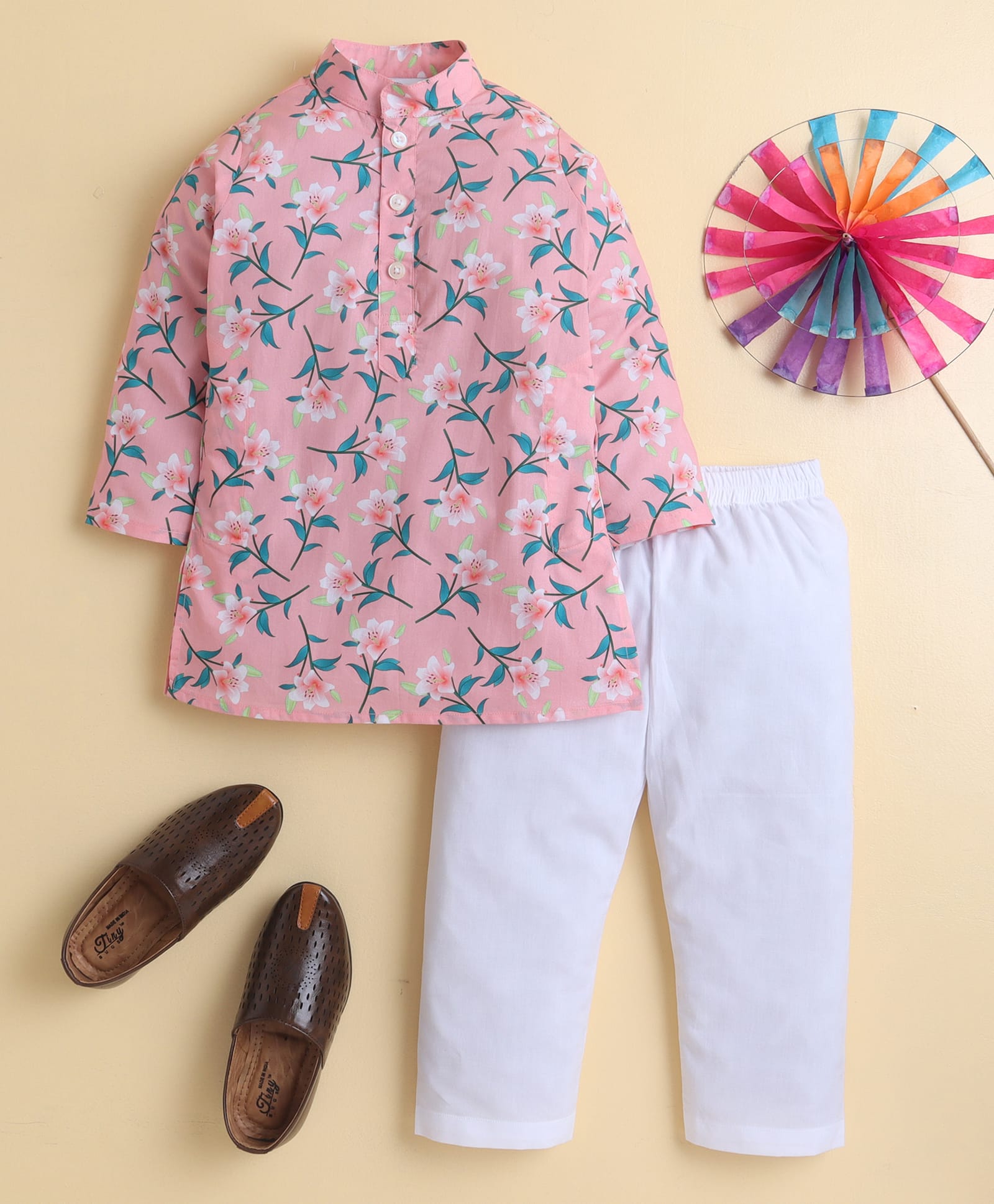 Knitting Doodles Cotton Woven Full Sleeves Floral Printed Kurta & Pyjama Set - Pink-picture-23