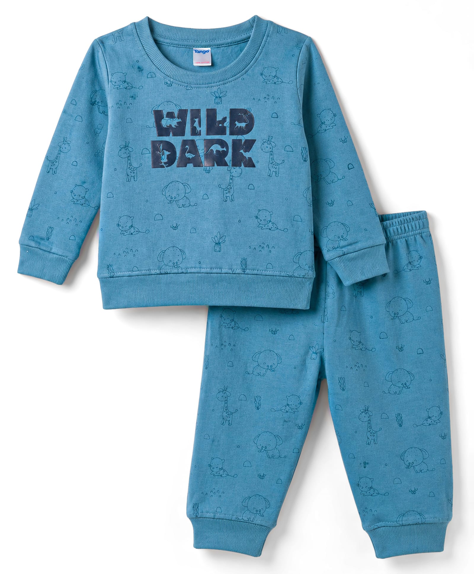 Tango Fleece Knit Full Sleeves Winter Wear Suits With Animal Print - Blue-image-42