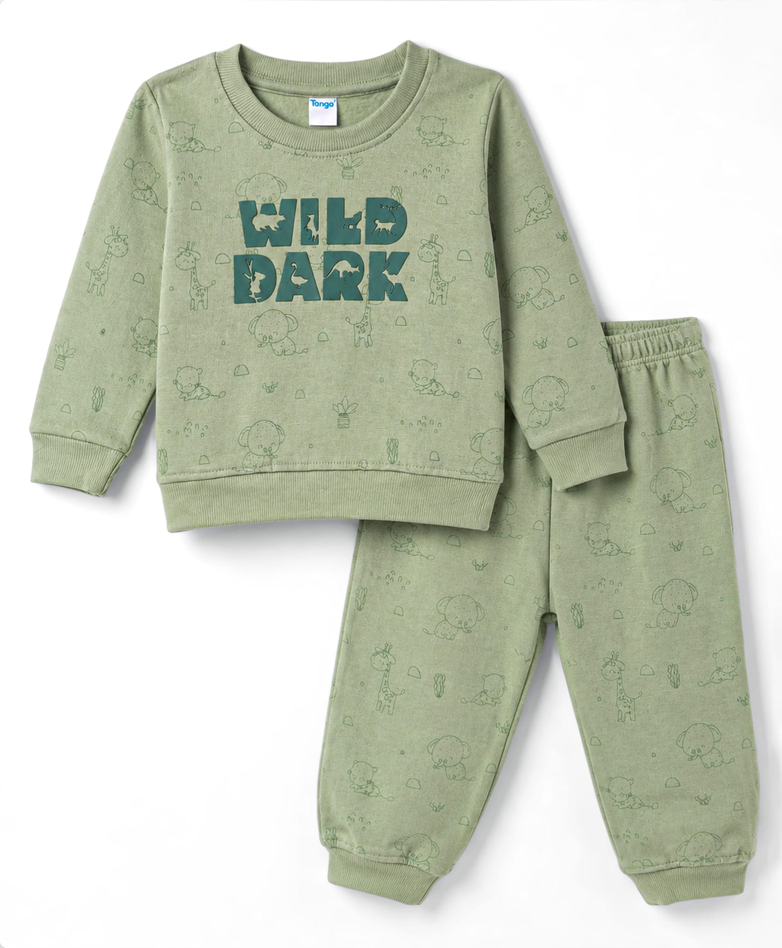 Tango Fleece Knit Full Sleeves Winter Wear Suits With Animal Print - Green-picture-27