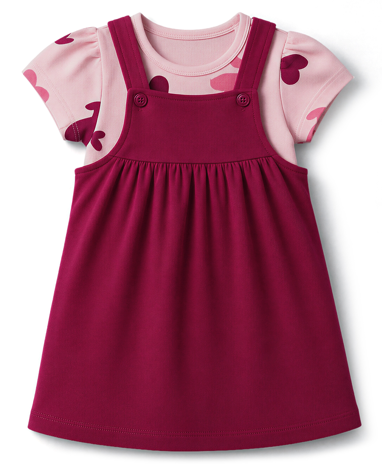 Doodle Poodle Single Jersey Knit Half Sleeves Heart Printed T-Shirt With Frock -Baby Pink-picture-17