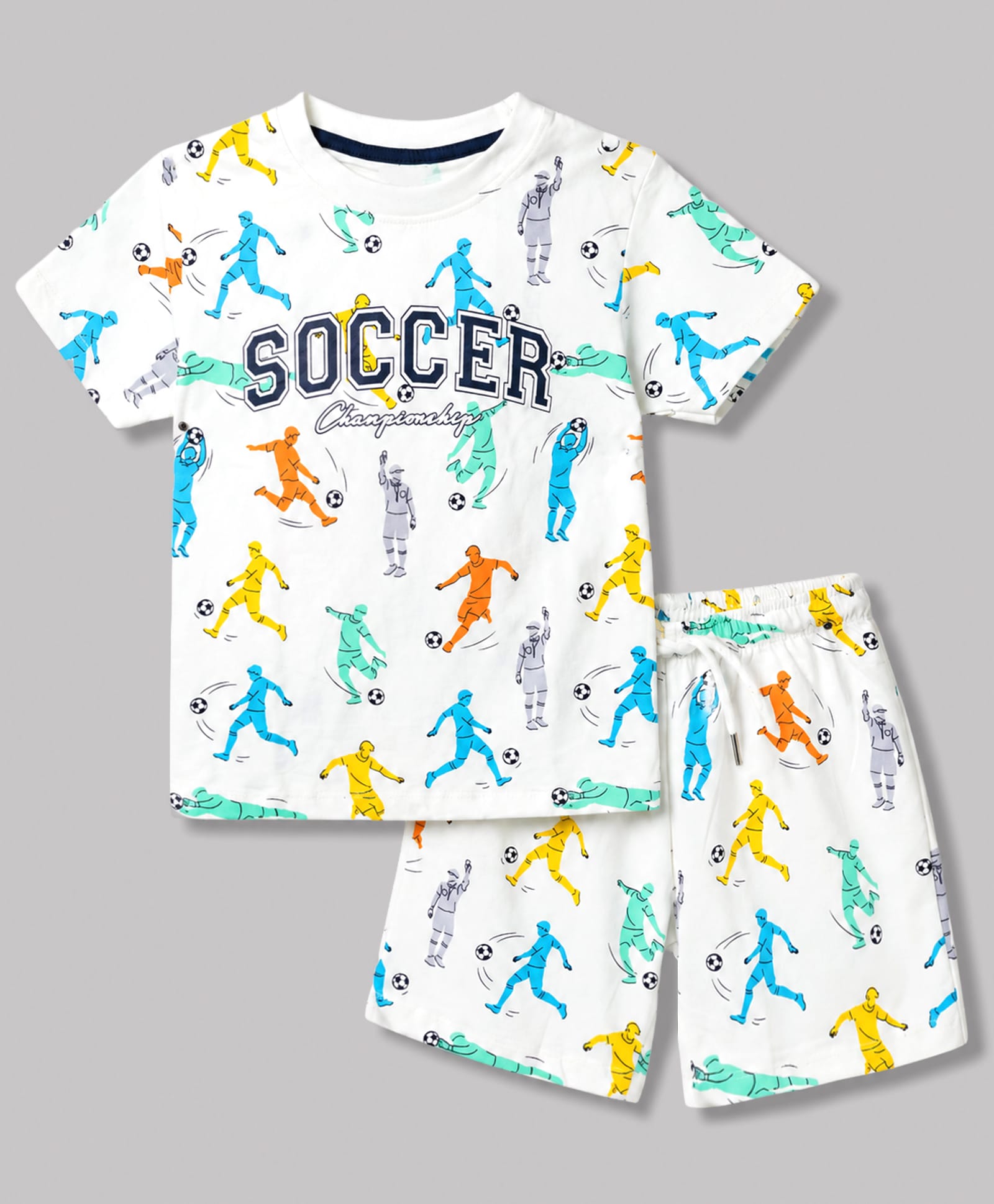Smarty Boys 100% Cotton Knit Half Sleeves Co-Ords T-Shirt & Shorts Night Suit With Cricket Theme Print - White-image-5
