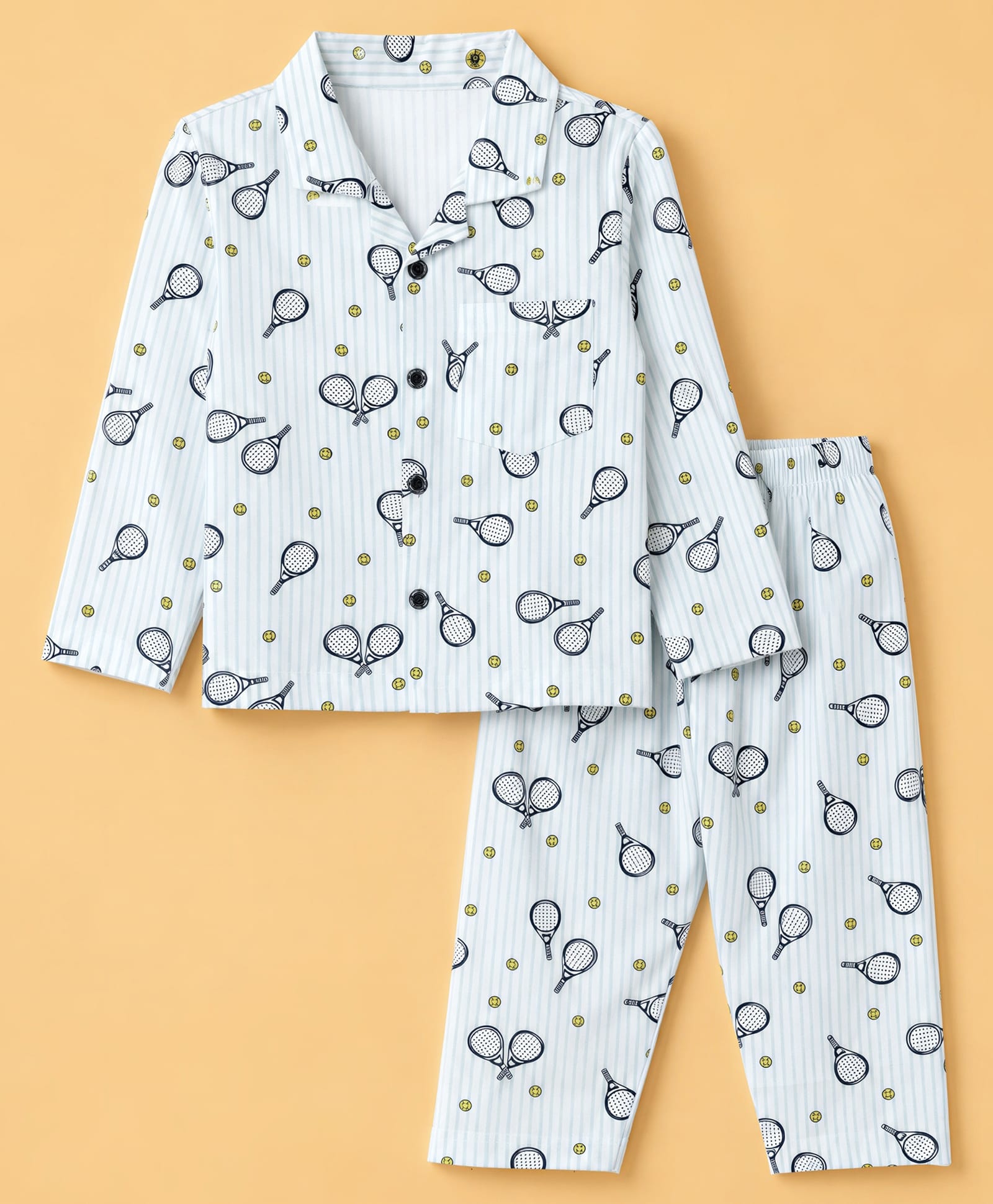 smarty boys Smarty Knitted Woven Half Sleeves Shirt & Pyjama Co-ords Night Suit With Tennis Racket Print - Light Blue-picture-36